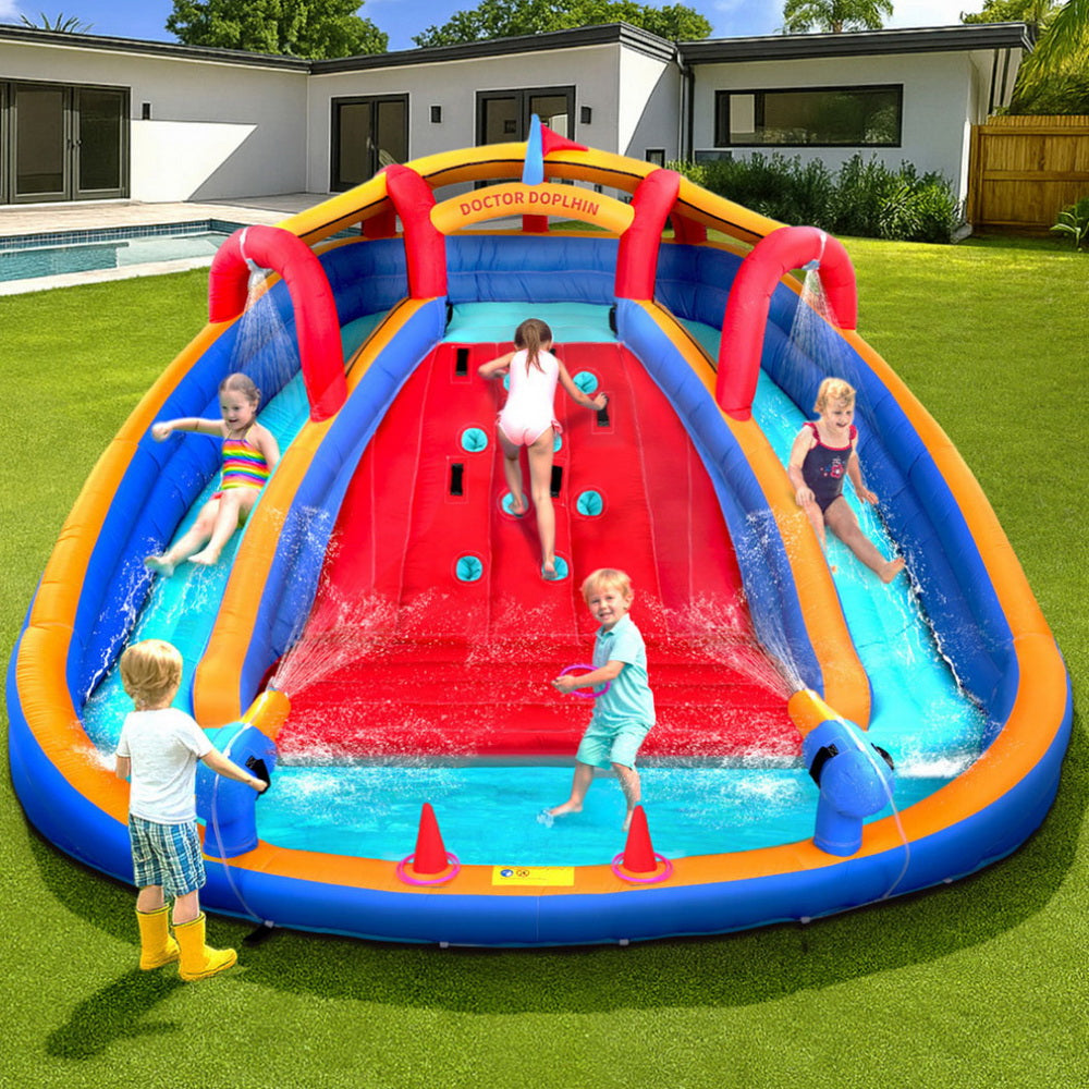 Kids Inflatable Water Park 408x386cm Slides Cannon Toss Game