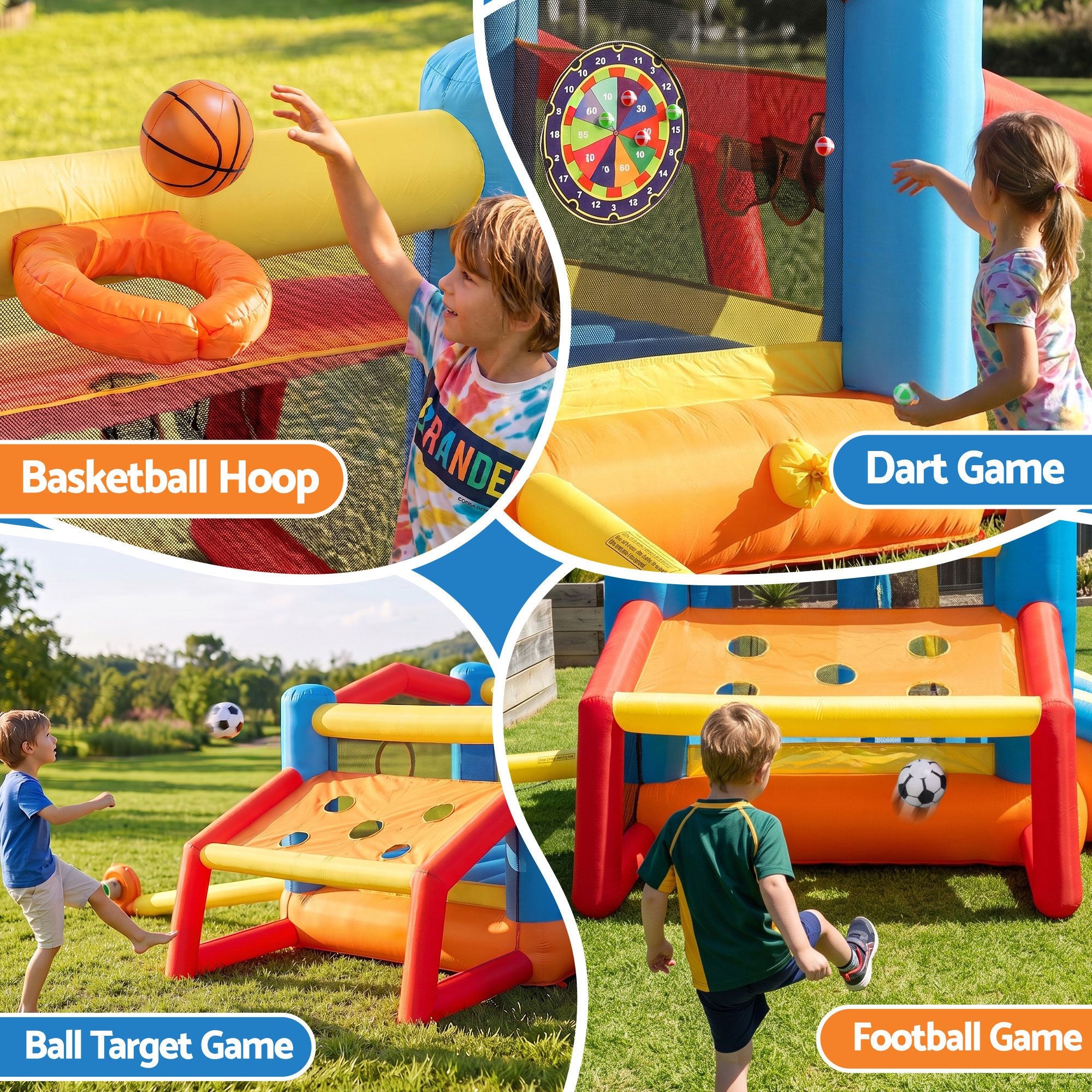 Keezi Inflatable Kids Pool Play Park Jumping Castle Volleyball Net with Blower Balls 4mx4.37m