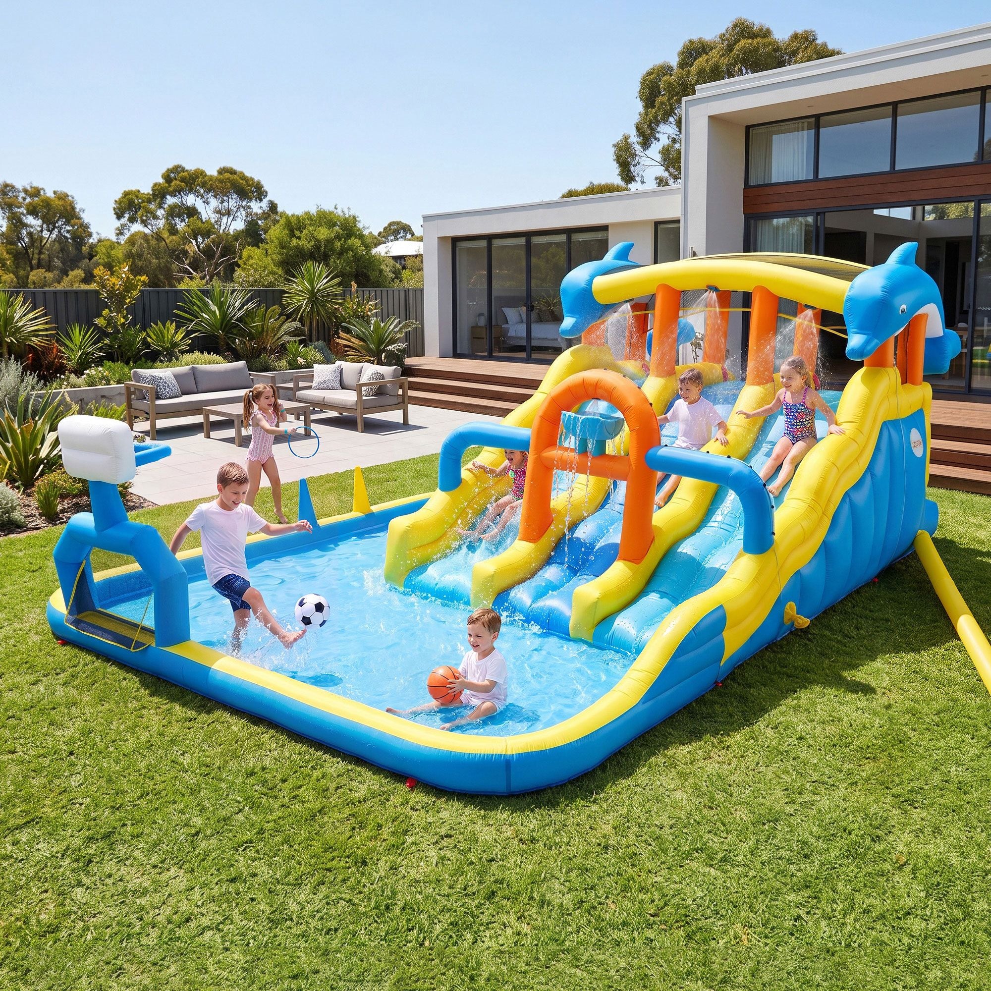 Keezi Inflatable Splash Kids Pool Water Slide Park with Blower 4m x 5.65m