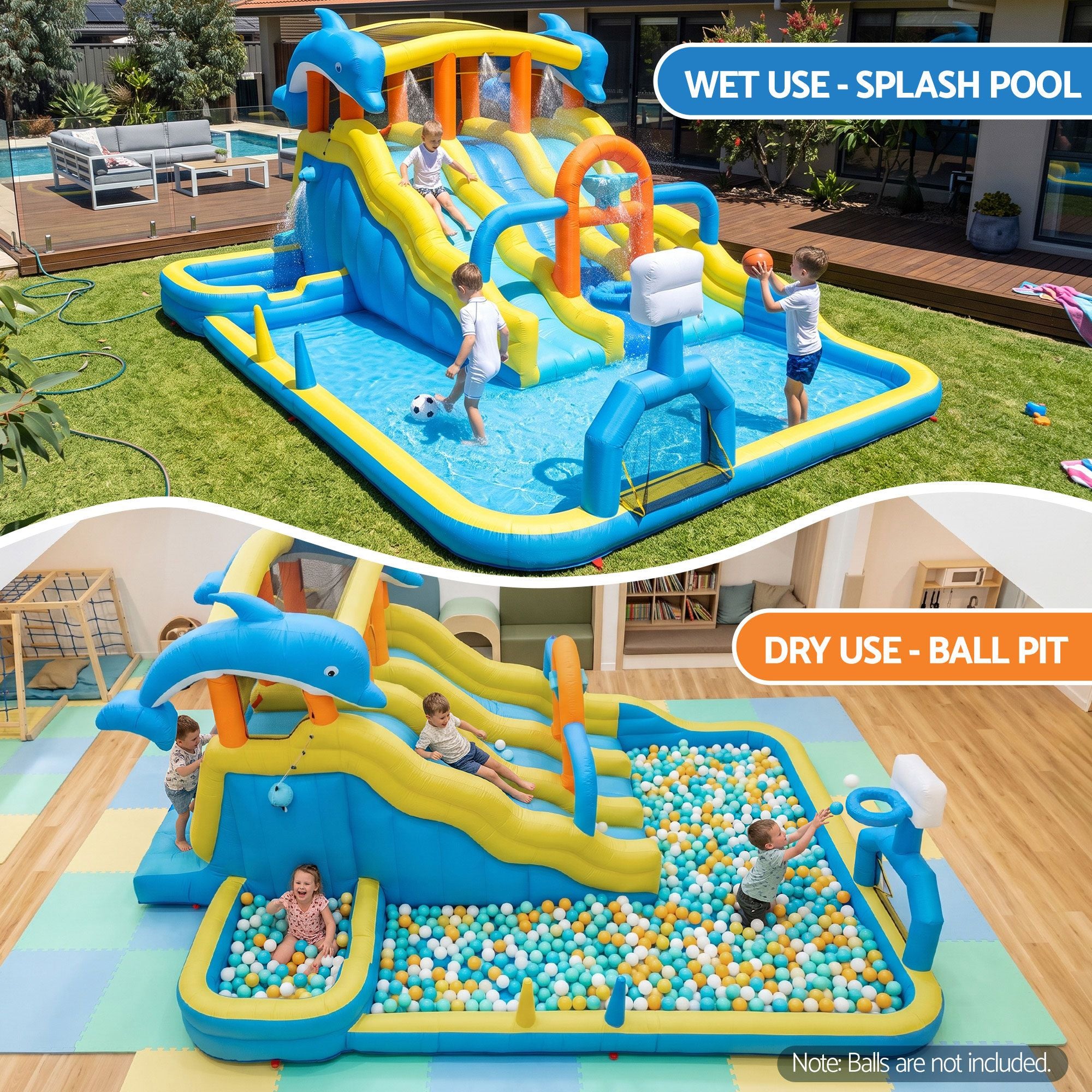 Keezi Inflatable Splash Kids Pool Water Slide Park with Blower 4m x 5.65m