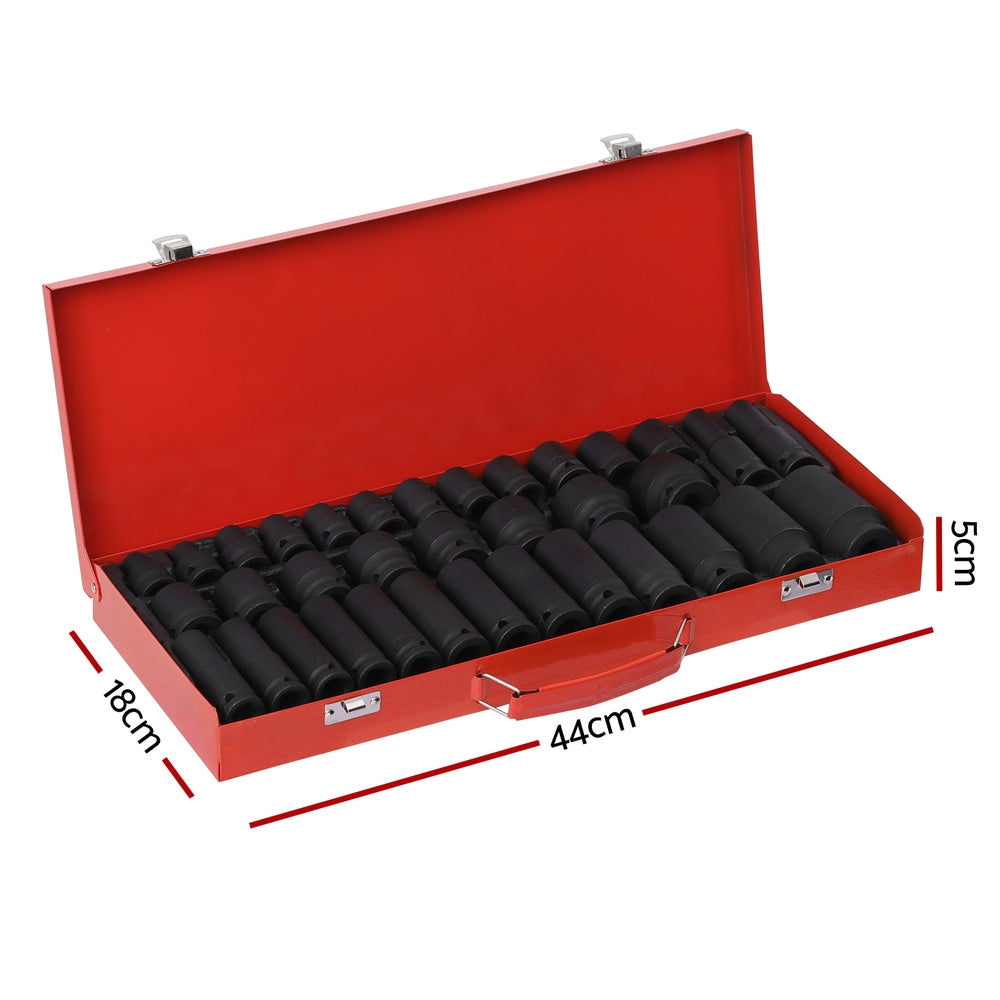 Giantz 35pc 1/2" Drive Impact Socket Set Metric 8-32mm Black