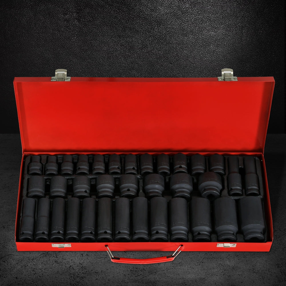 Giantz 35pc 1/2" Drive Impact Socket Set Metric 8-32mm Black