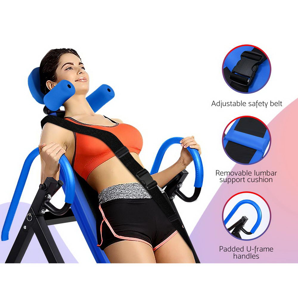 Everfit Gravity Inversion Table Back Stretcher Home Gym Blue
