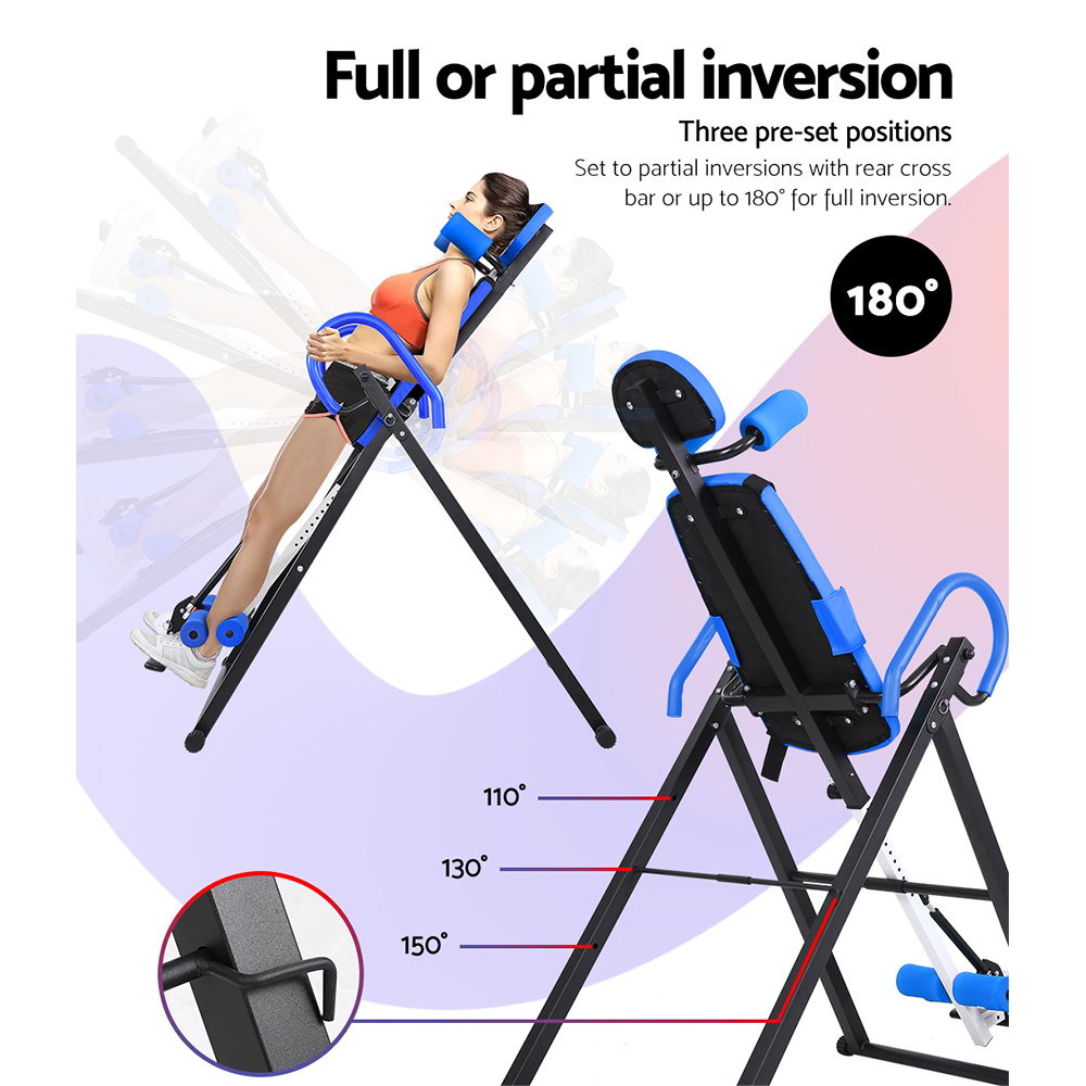 Everfit Gravity Inversion Table Back Stretcher Home Gym Blue