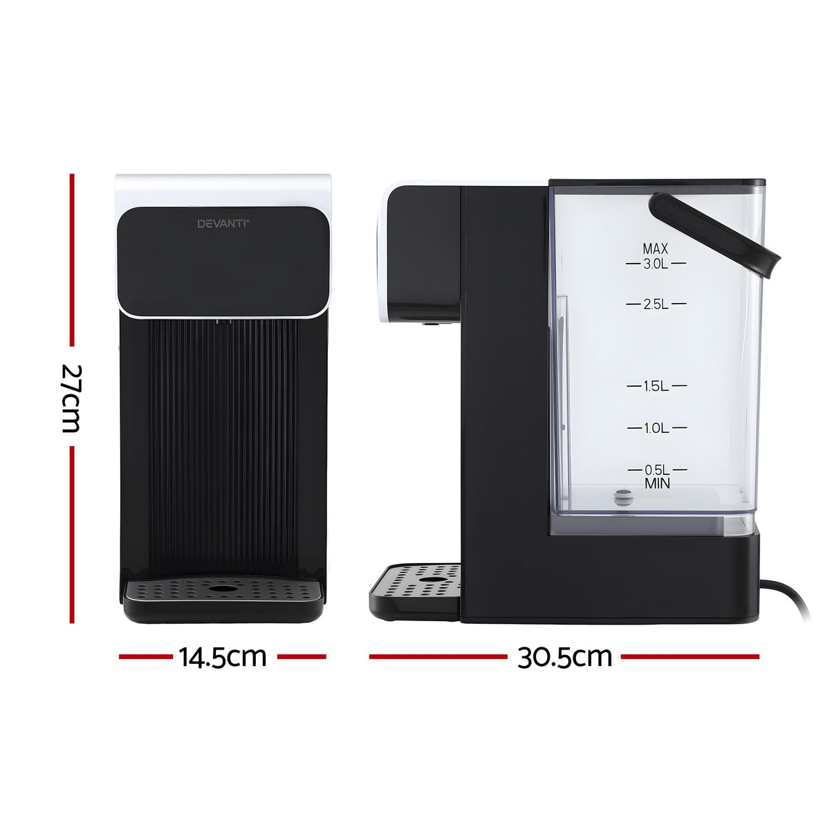 Devanti Instant Hot Water Dispenser 3L 2400W Black