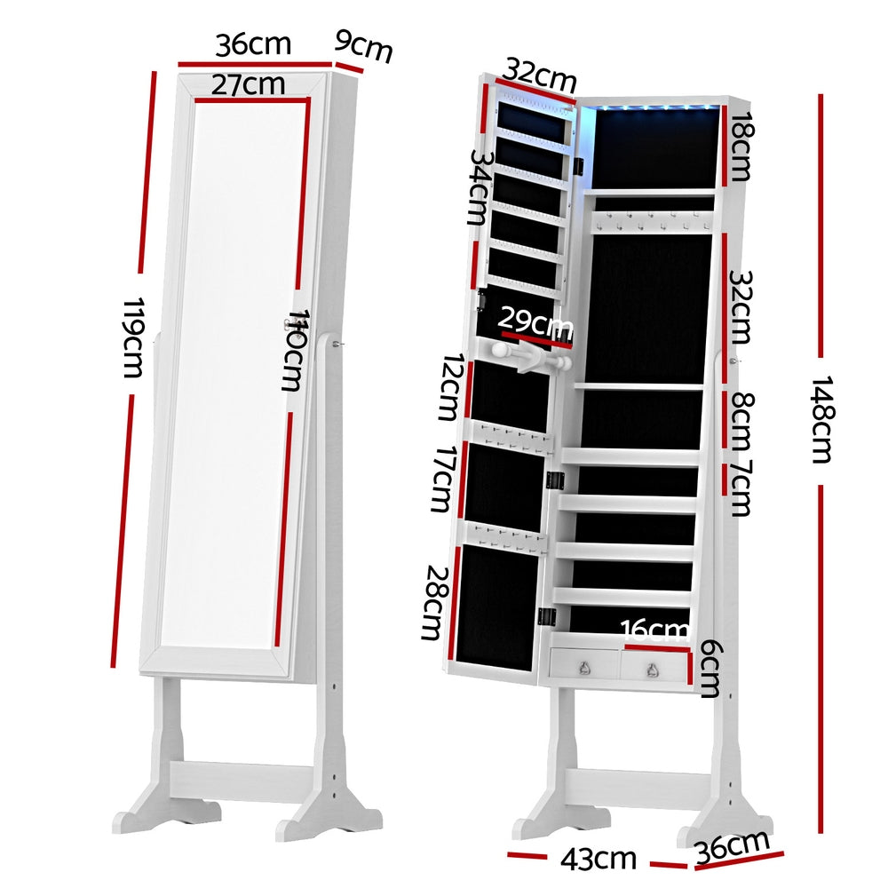 Artiss Freestanding Jewellery Cabinet Mirror LED White/Black