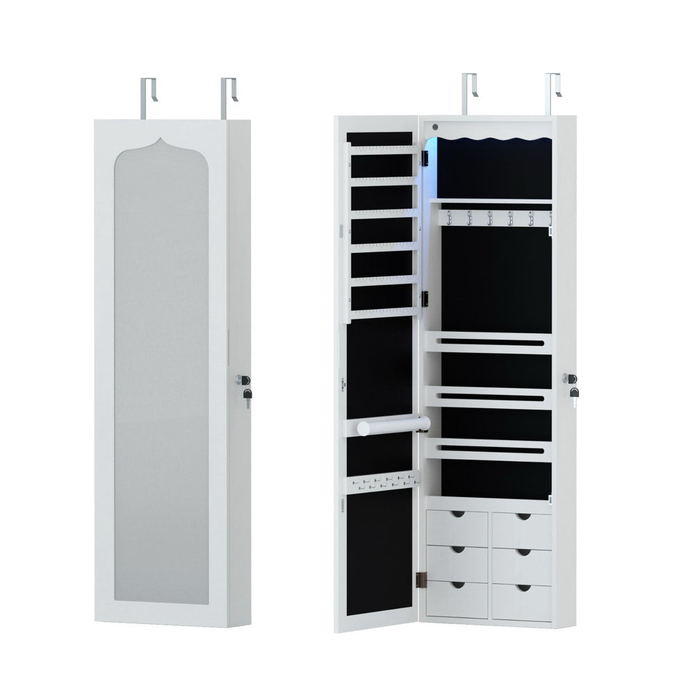 Artiss Lockable Jewellery Cabinet LED Mirror White/Black