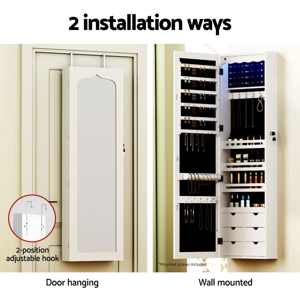Artiss Lockable Jewellery Cabinet LED Mirror White/Black