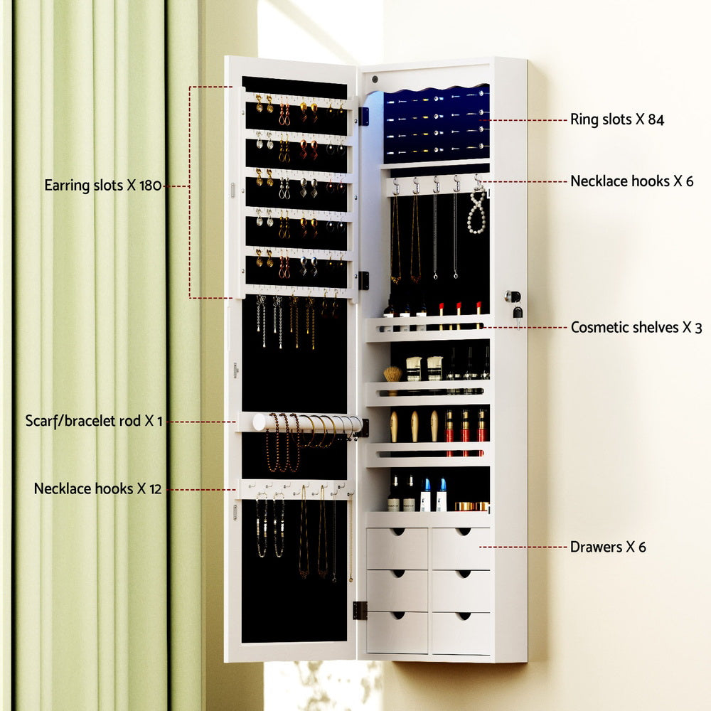 Artiss Lockable Jewellery Cabinet LED Mirror White/Black