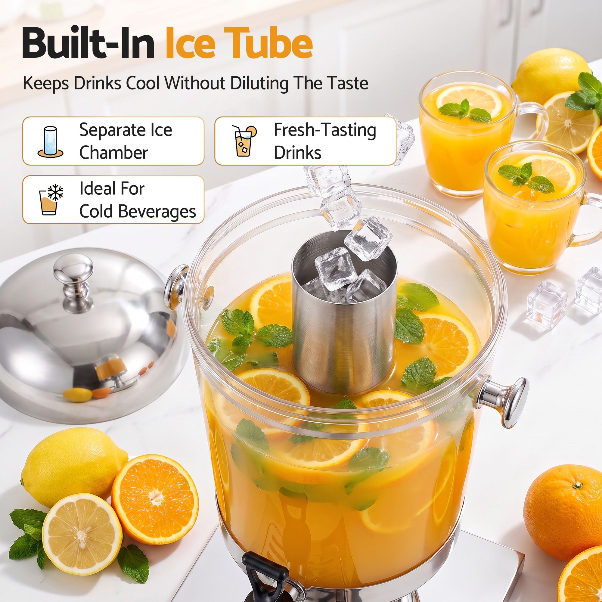 5-Star Chef 8L Beverage Juice Dispenser Tap Ice Tube Single Drip Tray