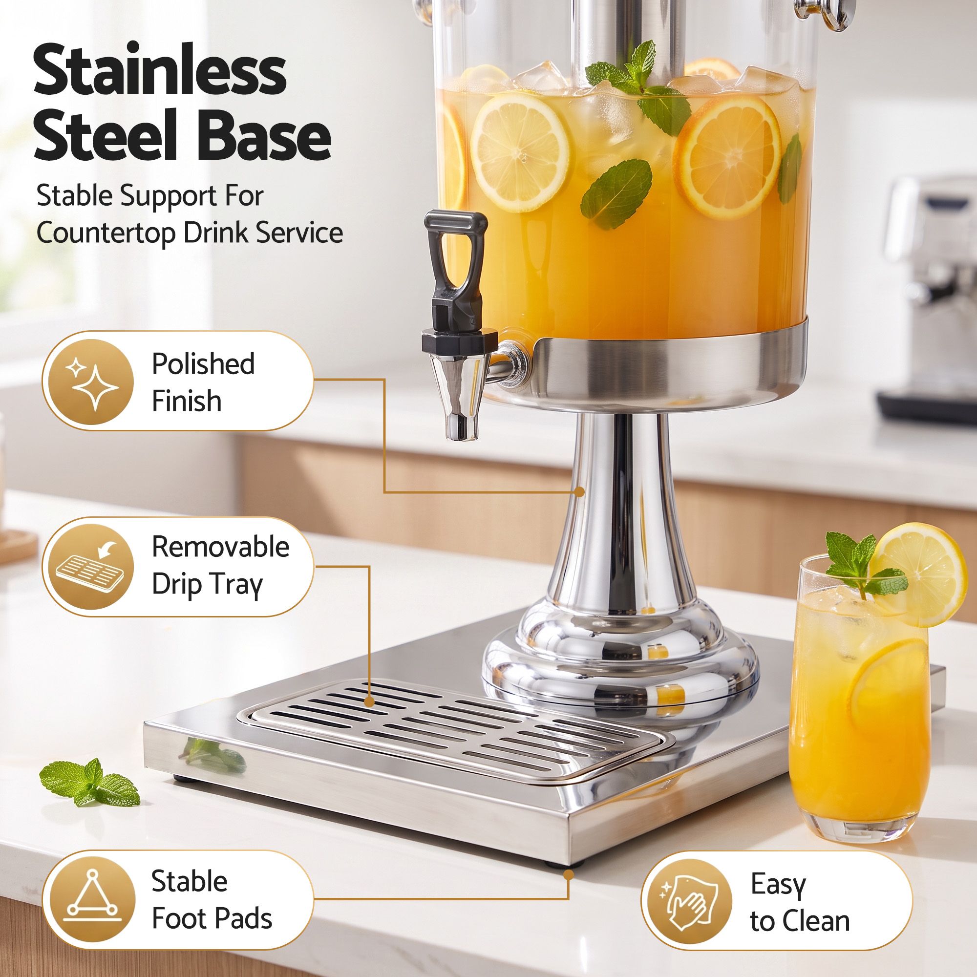 5-Star Chef 8L Beverage Juice Dispenser Tap Ice Tube Single Drip Tray