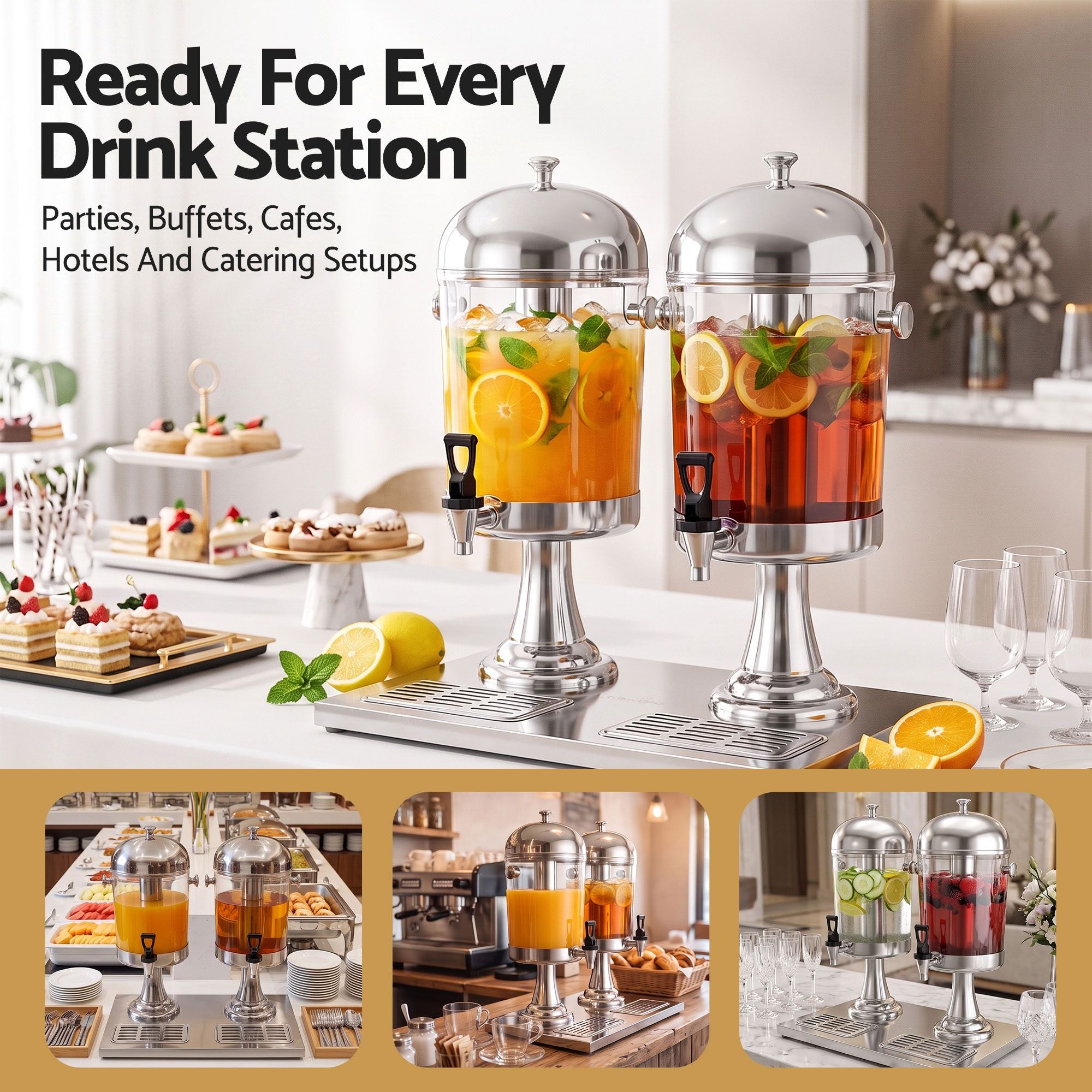 5-Star Chef 16L Dual Tank Juice Dispenser Drink Beverage Server Ice Tubes