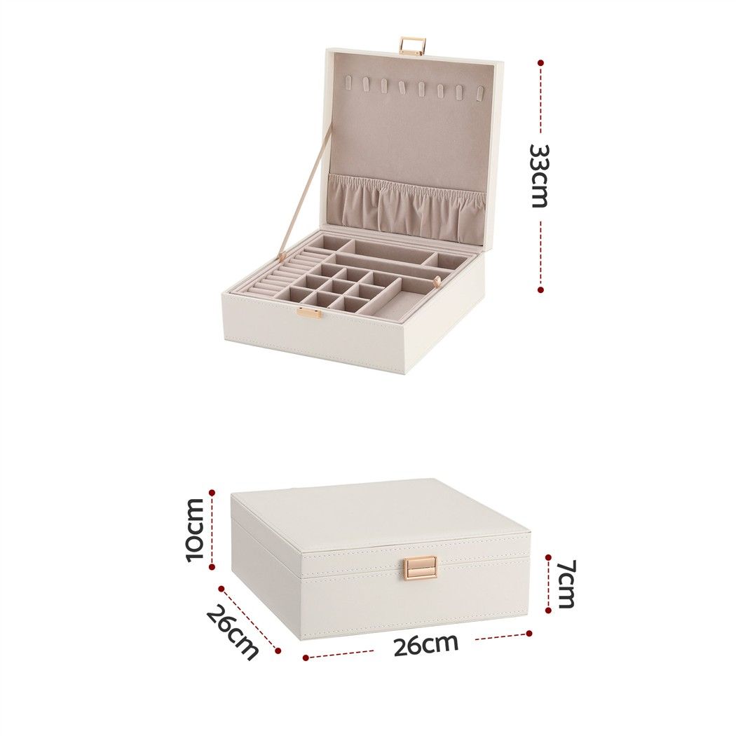 Embellir Jewellery Box 2 Layer Storage Organiser Leather Display White