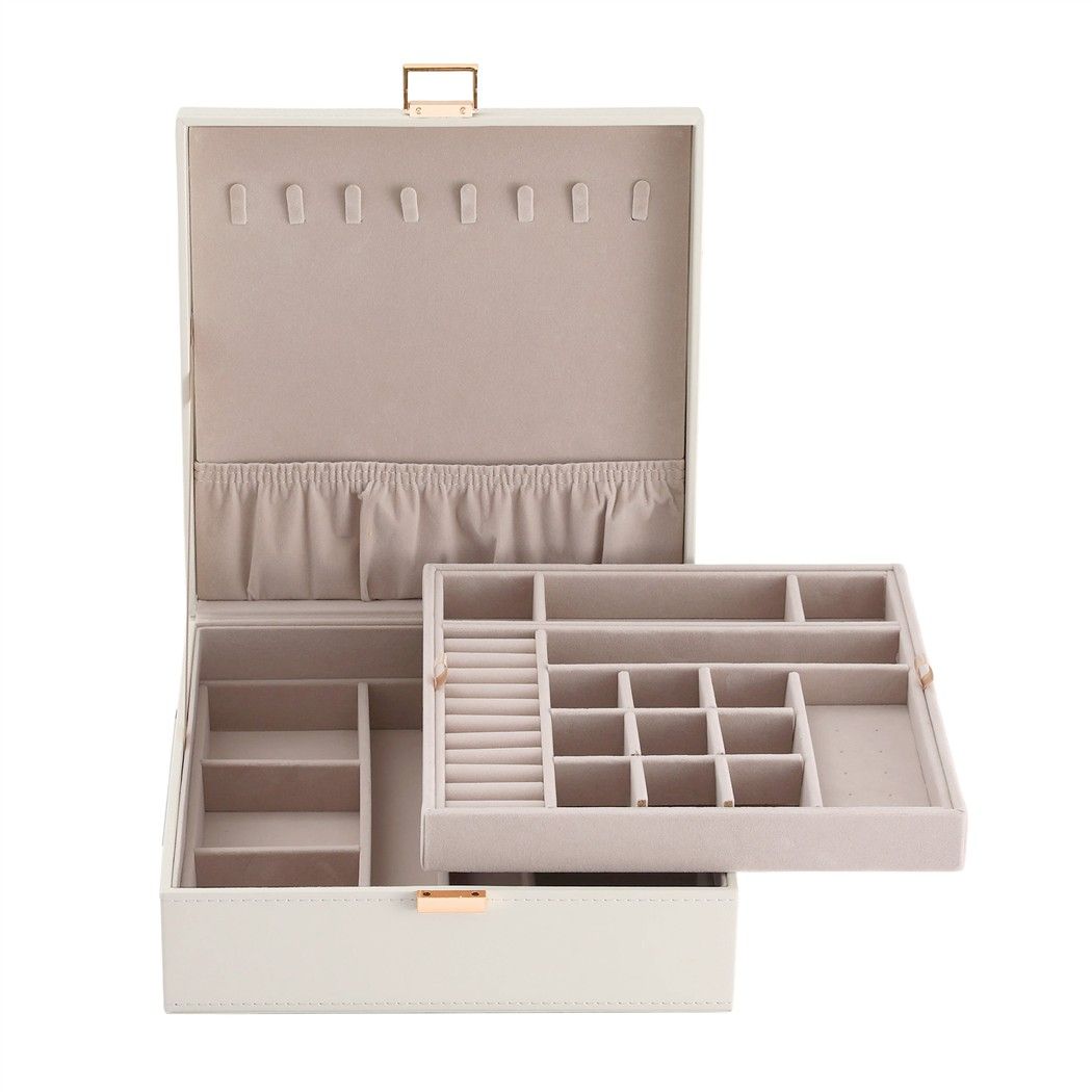 Embellir Jewellery Box 2 Layer Storage Organiser Leather Display White