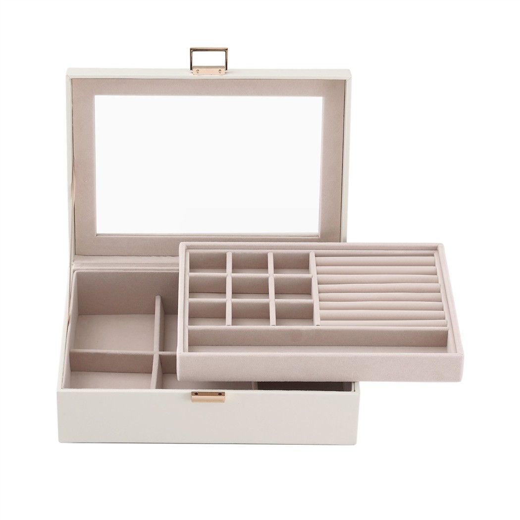 Embellir 2 Layer Jewellery Box Organiser with Clear Lid White