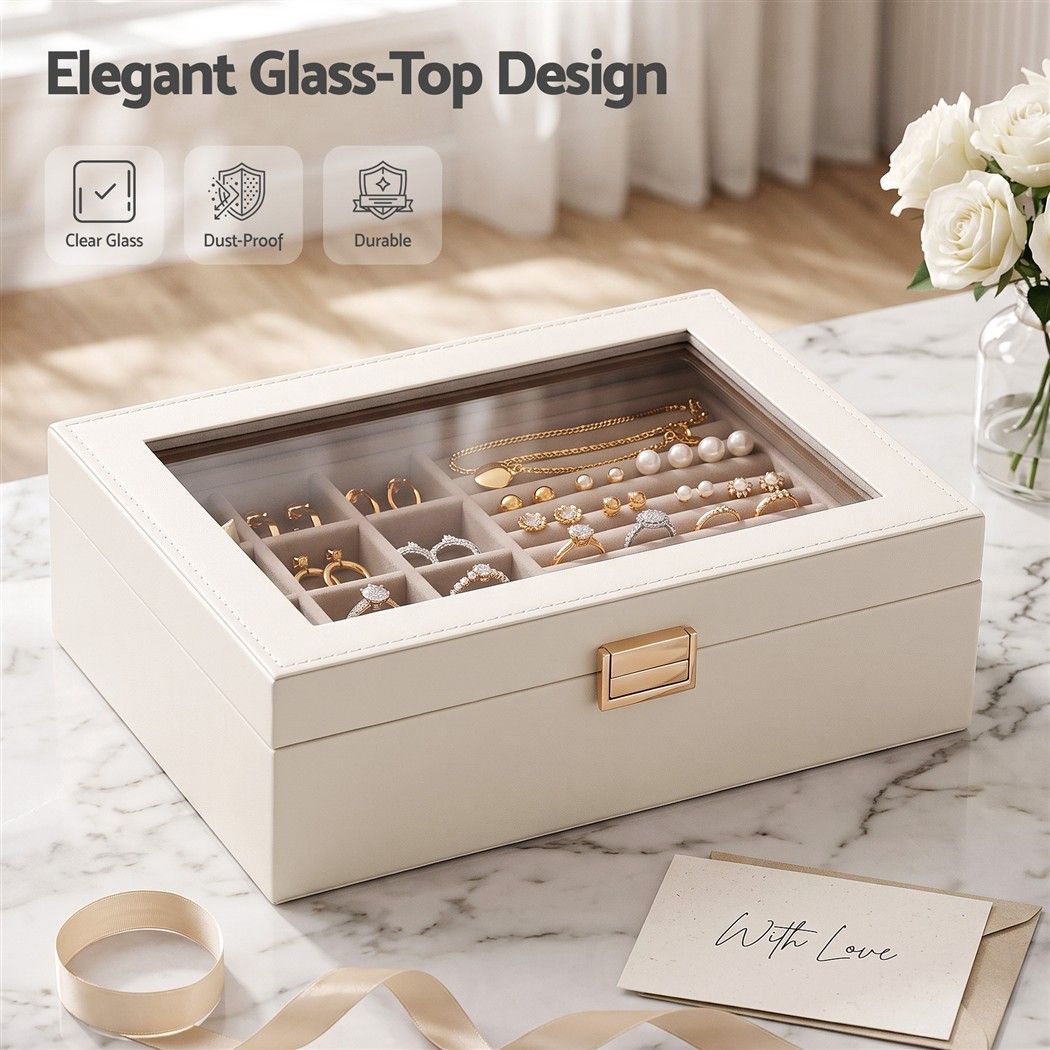 Embellir 2 Layer Jewellery Box Organiser with Clear Lid White