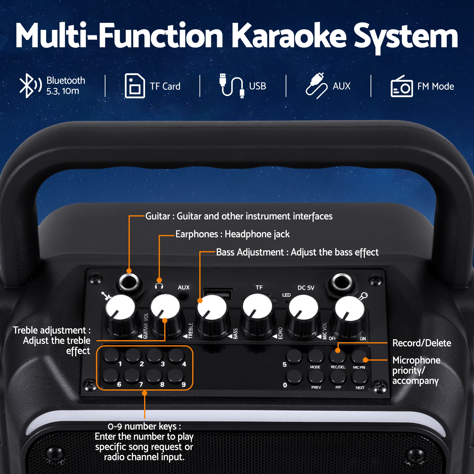 Alpha Portable Karaoke Machine with 2 Wireless Microphones Bluetooth 5.3