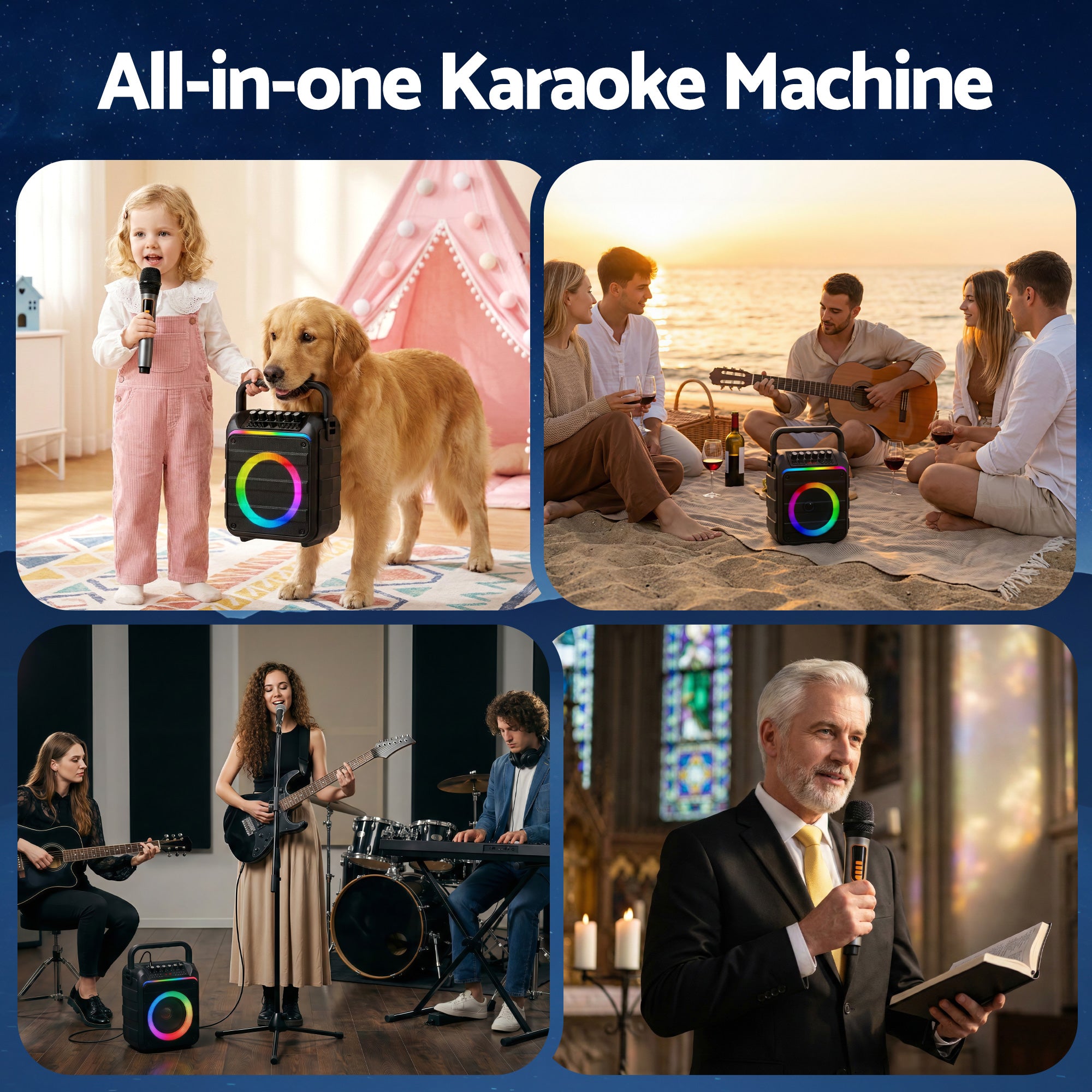 Alpha Portable Karaoke Machine with 2 Wireless Microphones Bluetooth 5.3