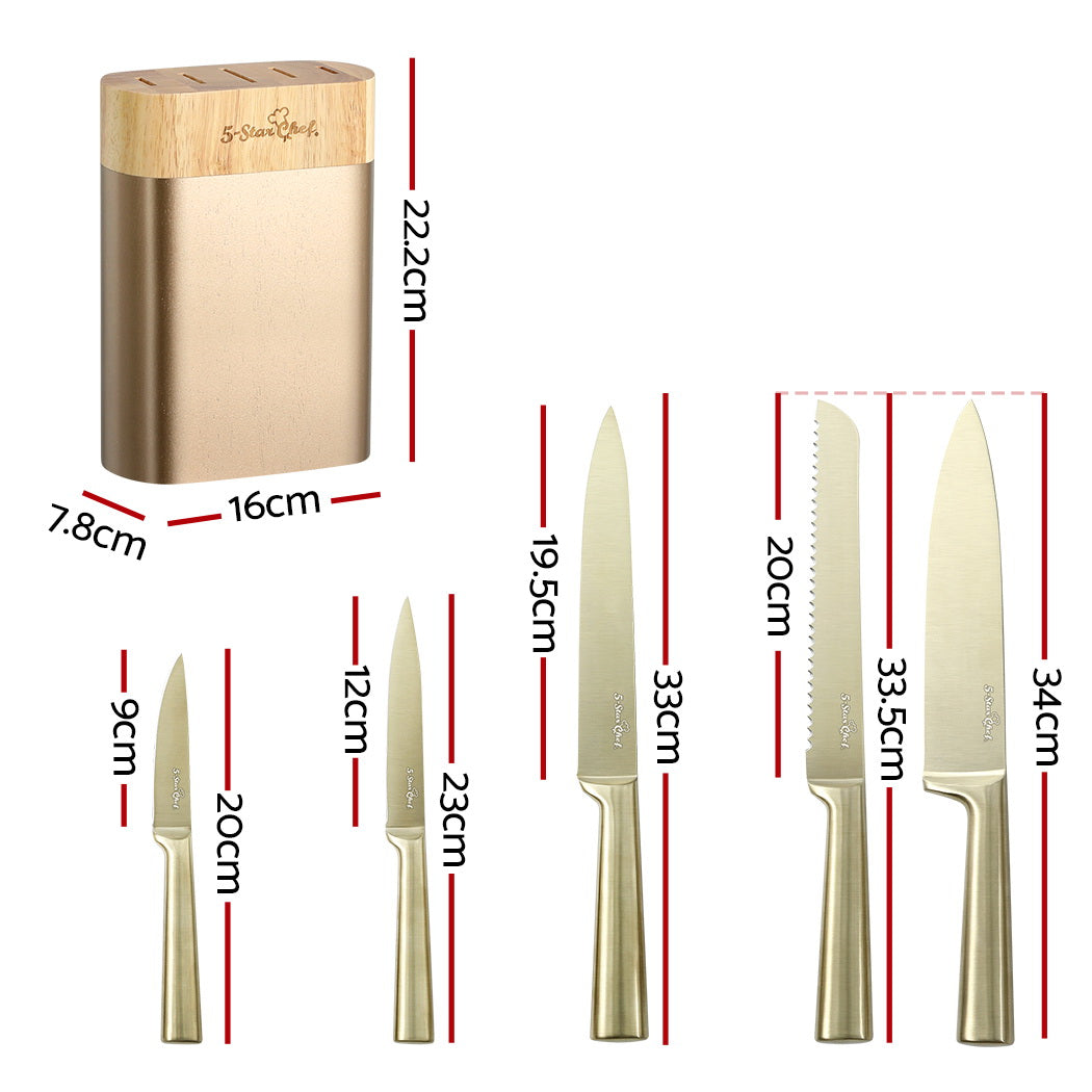 5-Star Chef 6-Piece Stainless Steel Knife Set Nonstick Block