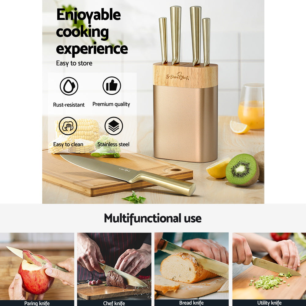 5-Star Chef 6-Piece Stainless Steel Knife Set Nonstick Block
