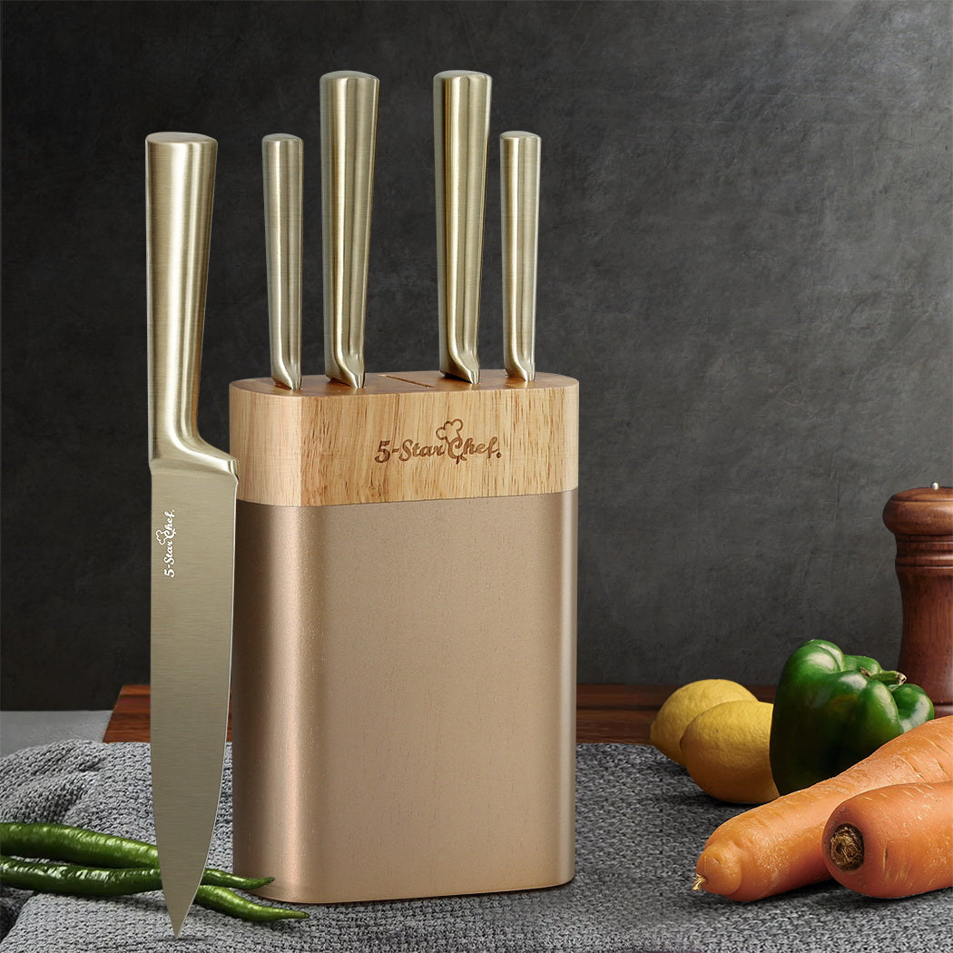 5-Star Chef 6-Piece Stainless Steel Knife Set Nonstick Block