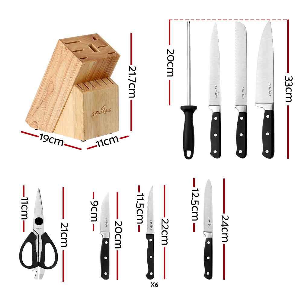 5-Star Chef 14-Piece Kitchen Knife Set Stainless Steel Non-stick with Sharpener