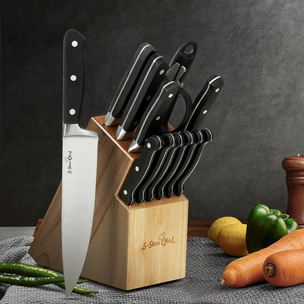 5-Star Chef 14-Piece Kitchen Knife Set Stainless Steel Non-stick with Sharpener