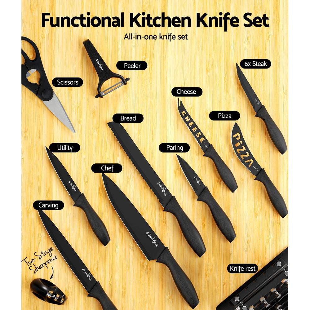 5-Star Chef 17-Piece Stainless Steel Knife Set Non-stick with Sharpener