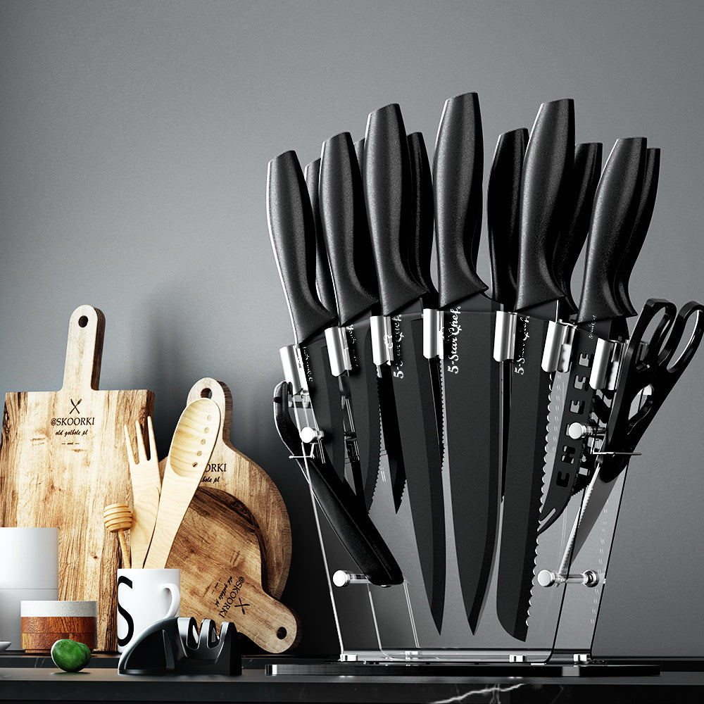 5-Star Chef 17-Piece Stainless Steel Knife Set Non-stick with Sharpener