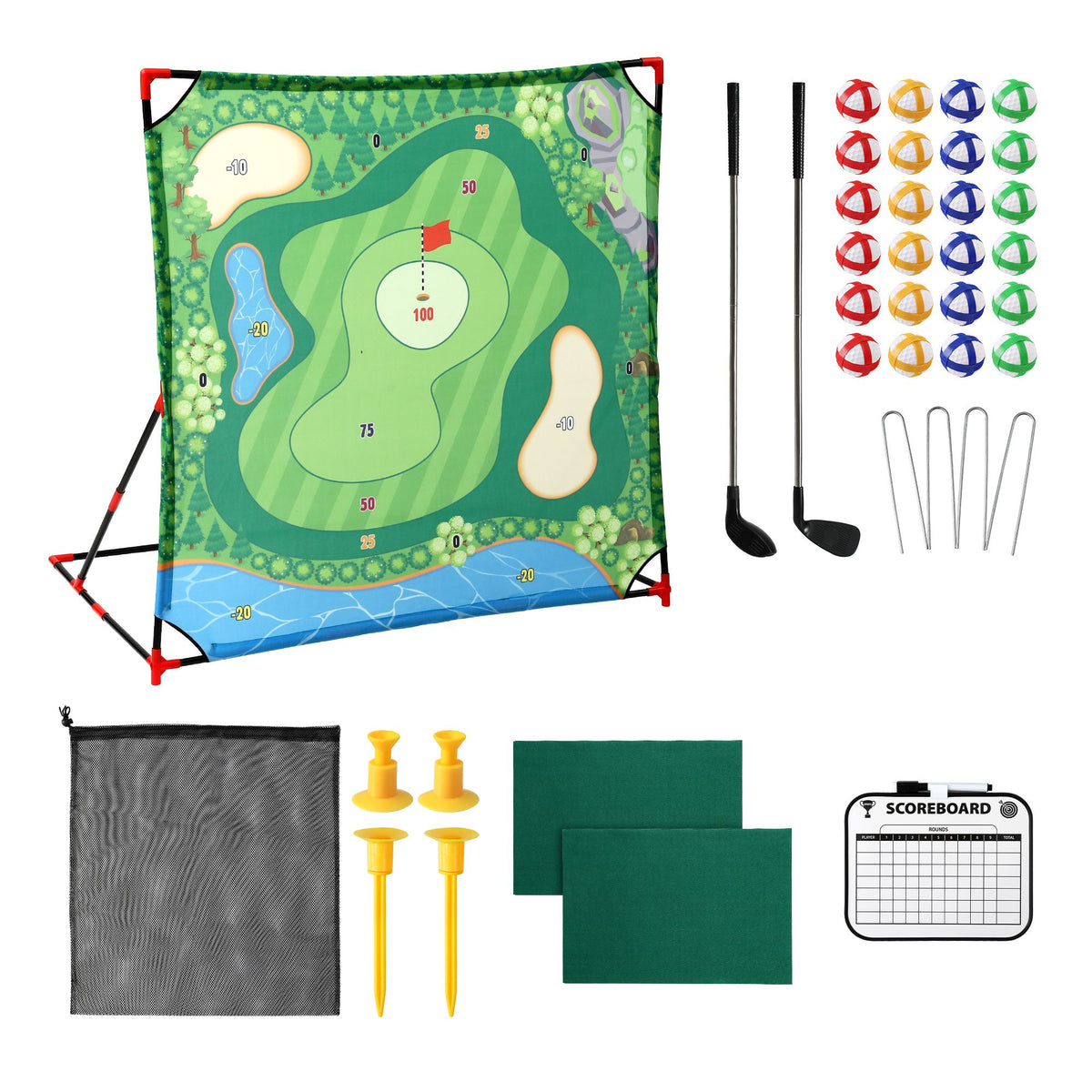 Keezi Kids Golf Chipping Game Set, 24 Sticky Balls and 2 Hitting Mats