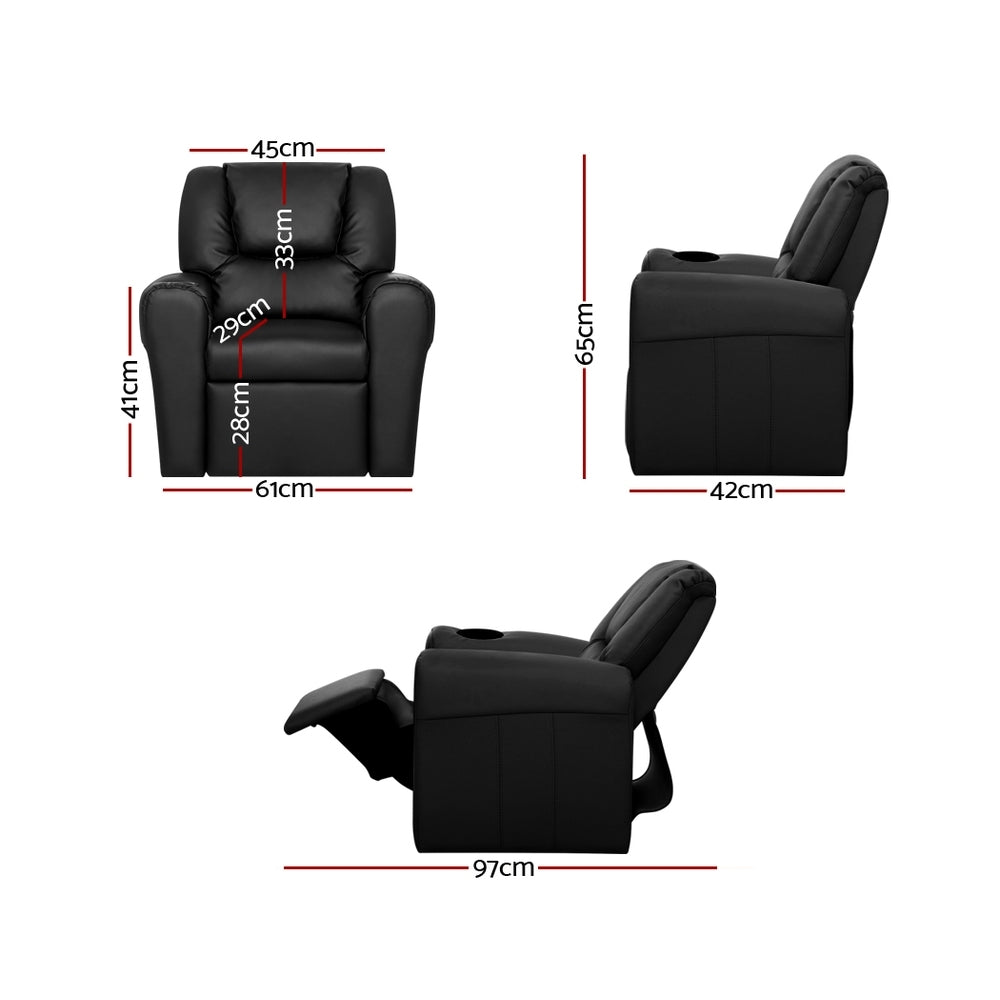 Keezi Kids Recliner Chair PU Leather Black