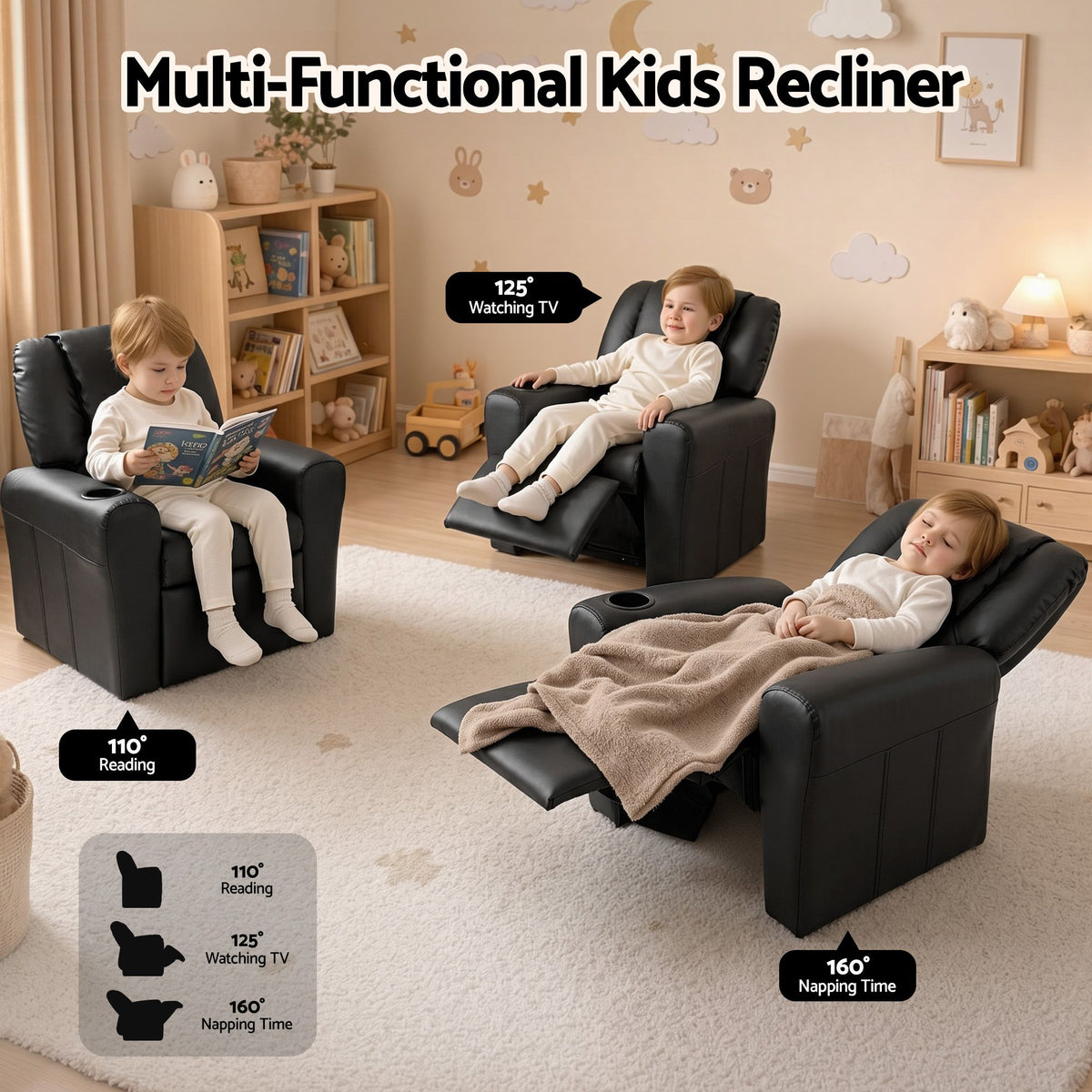 Keezi Kids Recliner Chair PU Leather Lounge Sofa Armchair