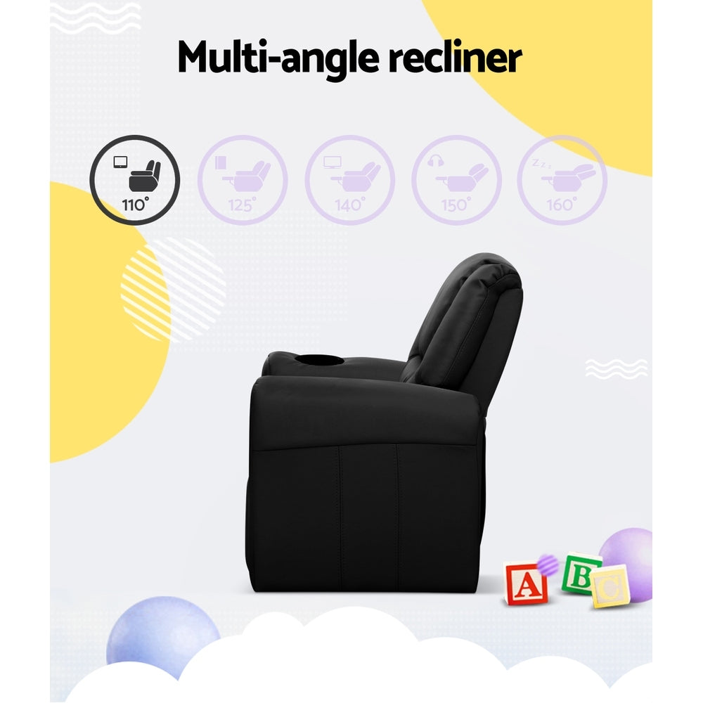 Keezi Kids Recliner Chair PU Leather Black