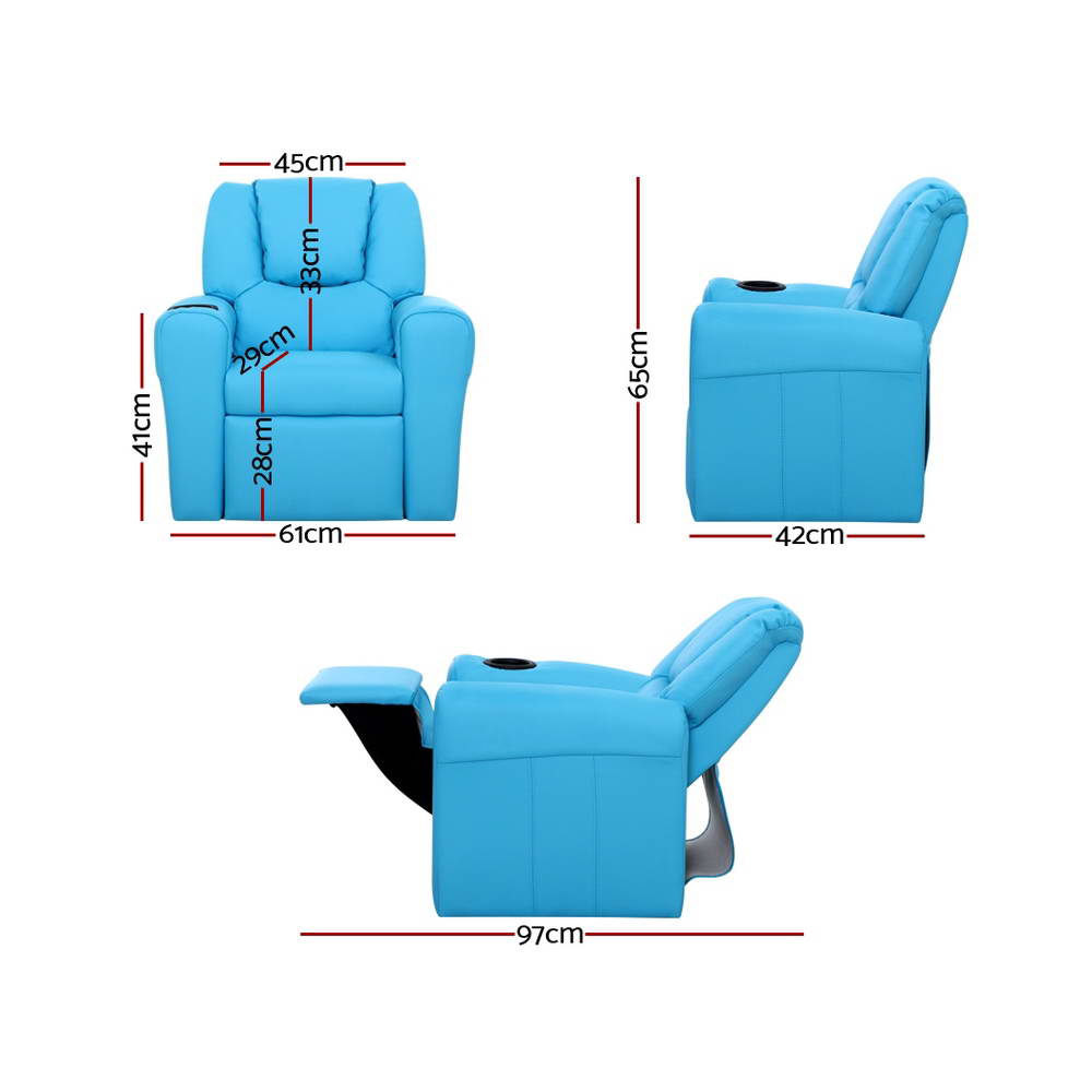 Keezi Kids Recliner Chair PU Leather Blue