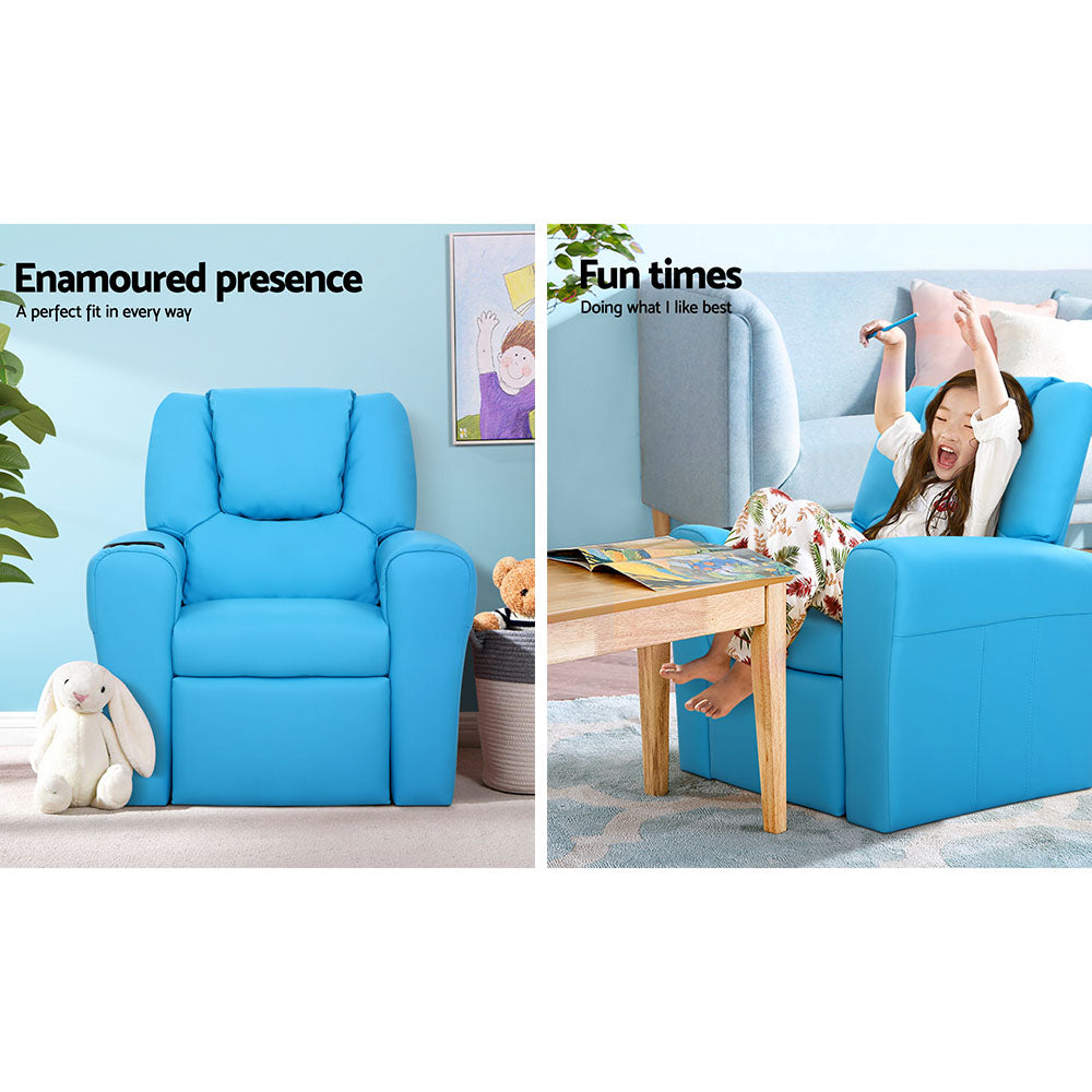 Keezi Kids Recliner Chair PU Leather Blue