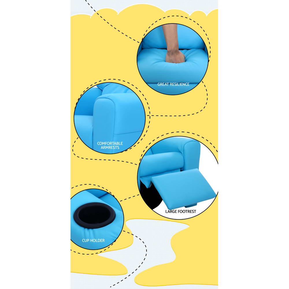 Keezi Kids Recliner Chair PU Leather Blue