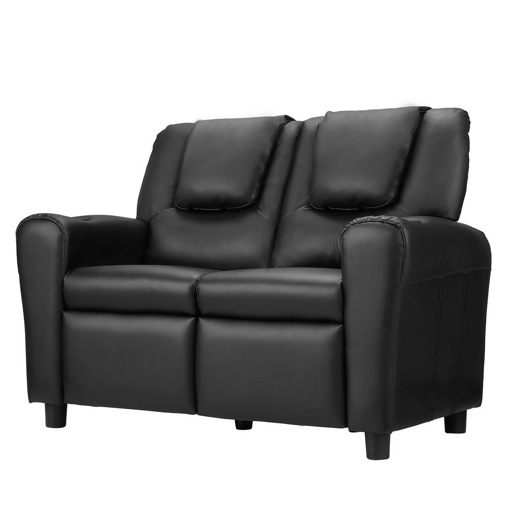 Keezi Kids Recliner Chair 2 Seater PU Leather Sofa Black