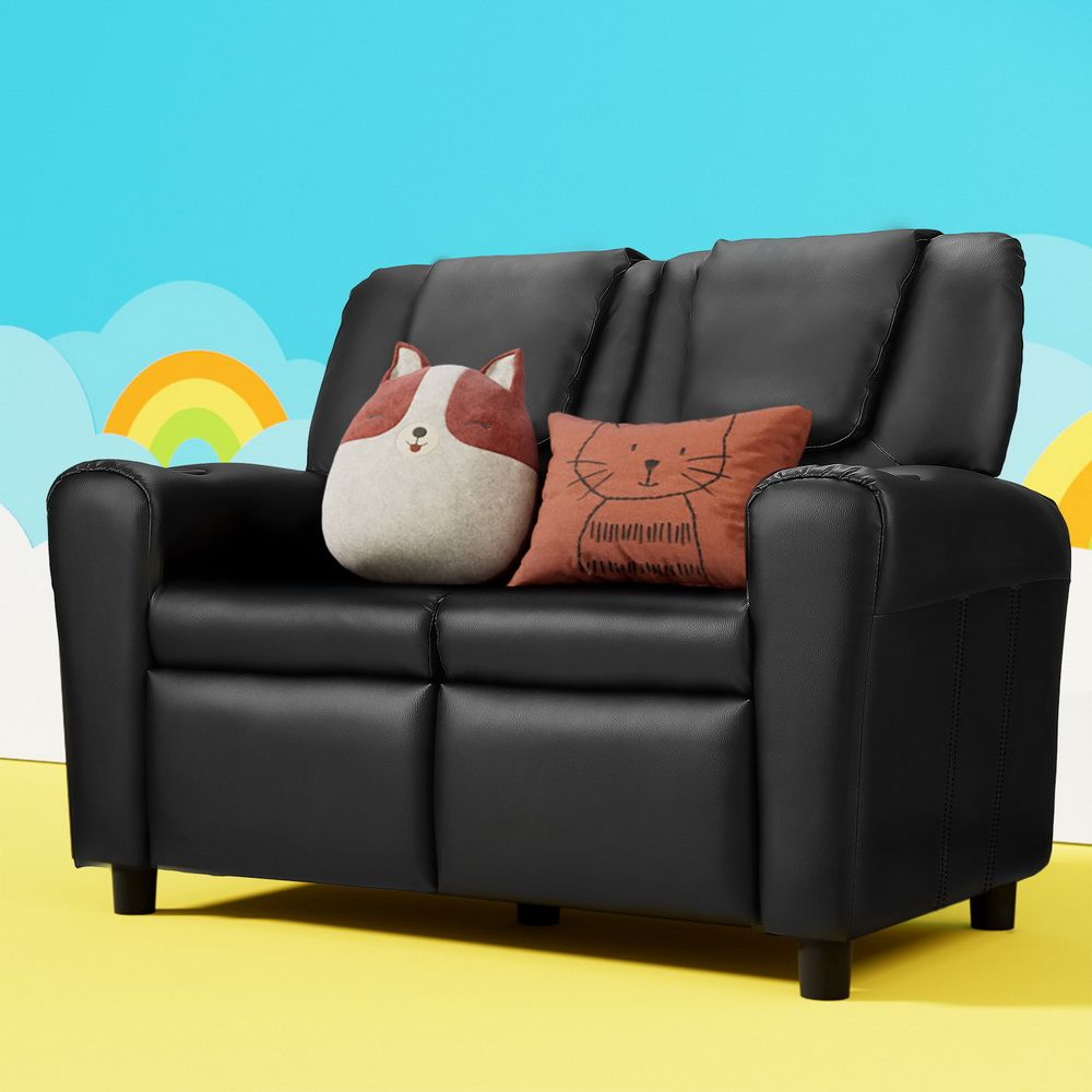 Keezi Kids Recliner Chair 2 Seater PU Leather Sofa Black