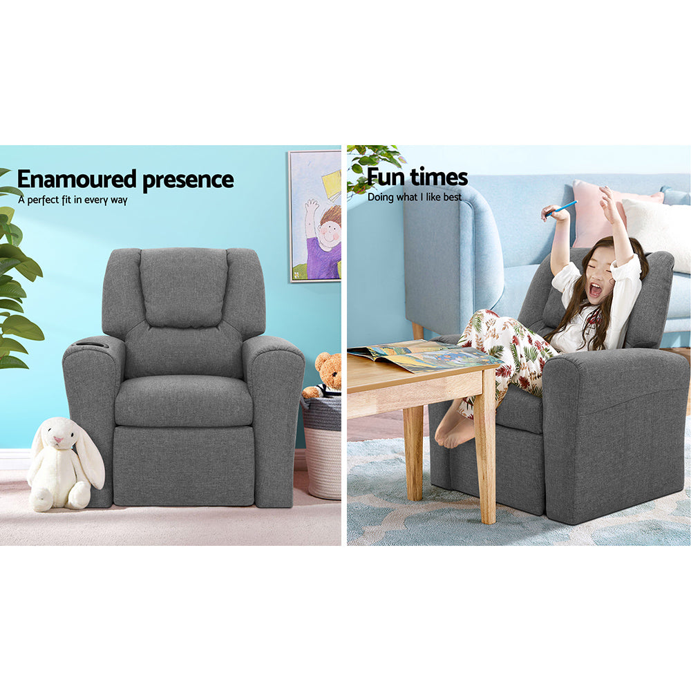 Keezi Kids Recliner Armchair Linen Grey
