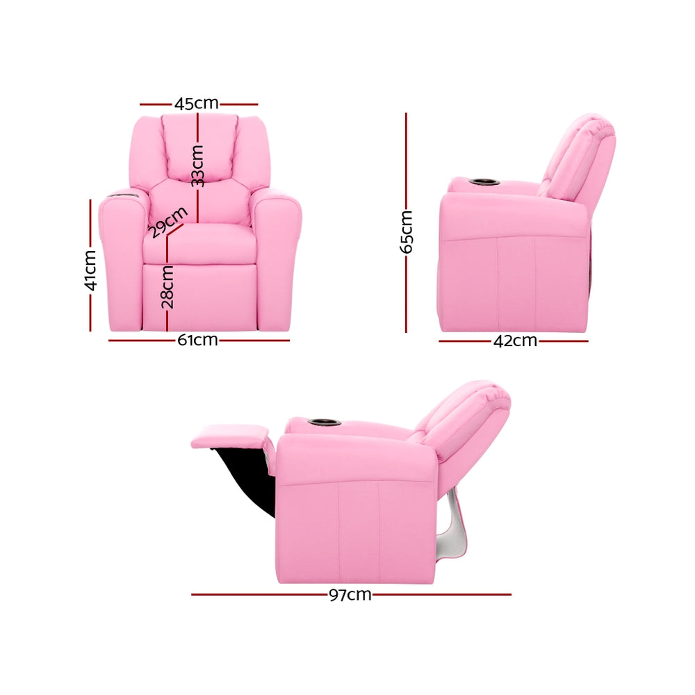 Keezi Kids Recliner Chair PU Leather Pink