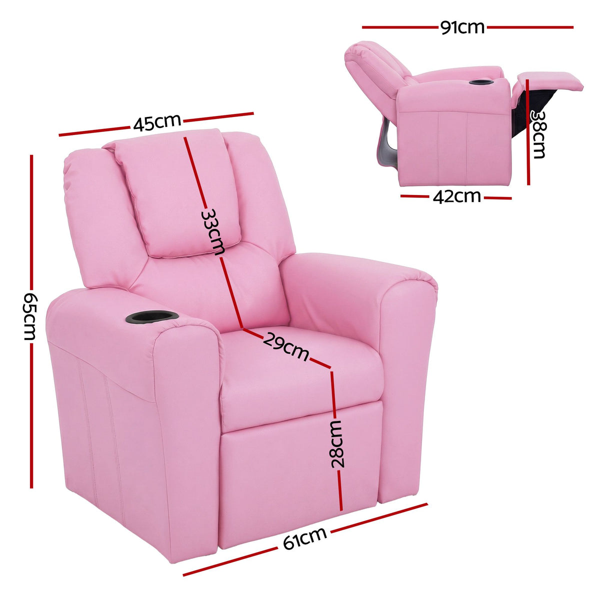 Keezi Kids Pink Recliner Chair PU Leather Lounge Couch