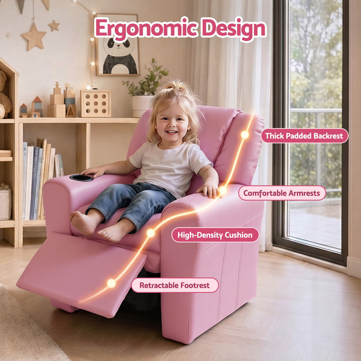 Keezi Kids Pink Recliner Chair PU Leather Lounge Couch