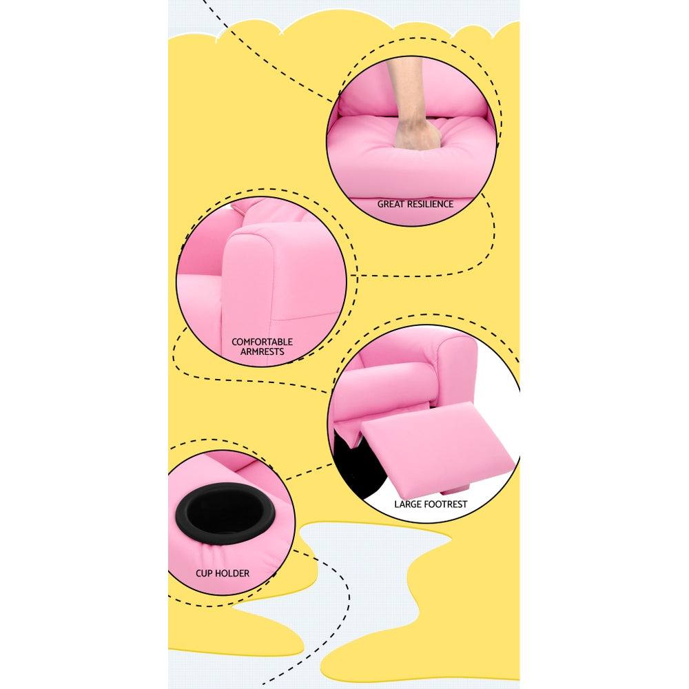 Keezi Kids Recliner Chair PU Leather Pink