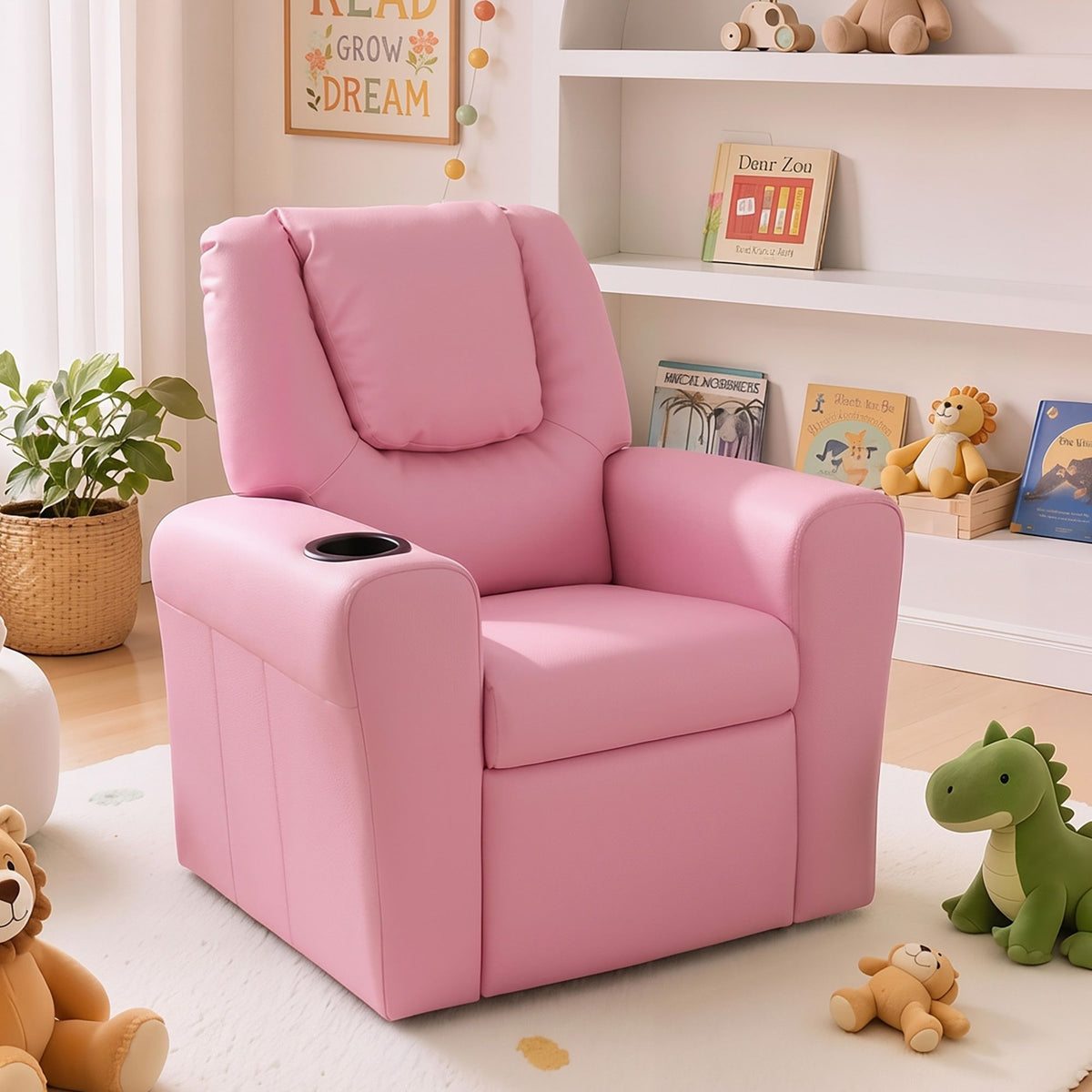 Keezi Kids Pink Recliner Chair PU Leather Lounge Couch