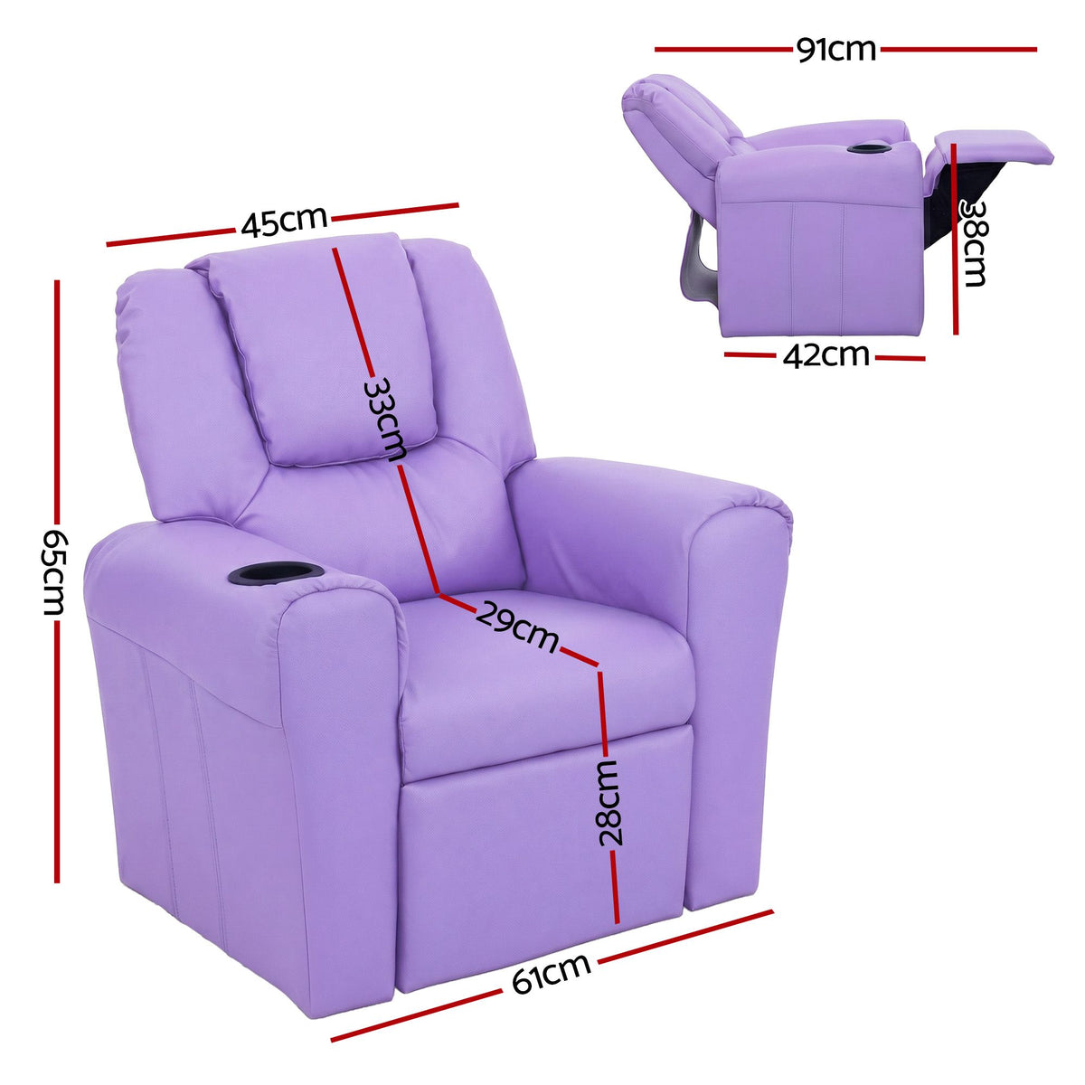 Keezi Kids Recliner Chair PU Leather Lounge Couch Purple