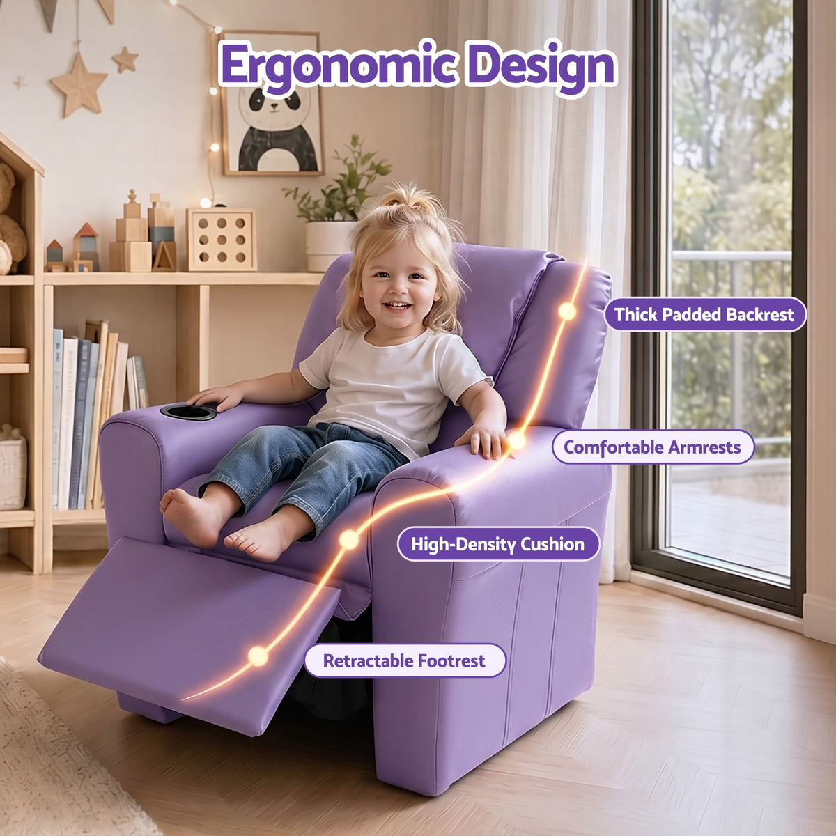 Keezi Kids Recliner Chair PU Leather Lounge Couch Purple