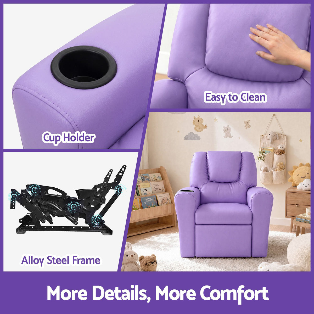 Keezi Kids Recliner Chair PU Leather Lounge Couch Purple