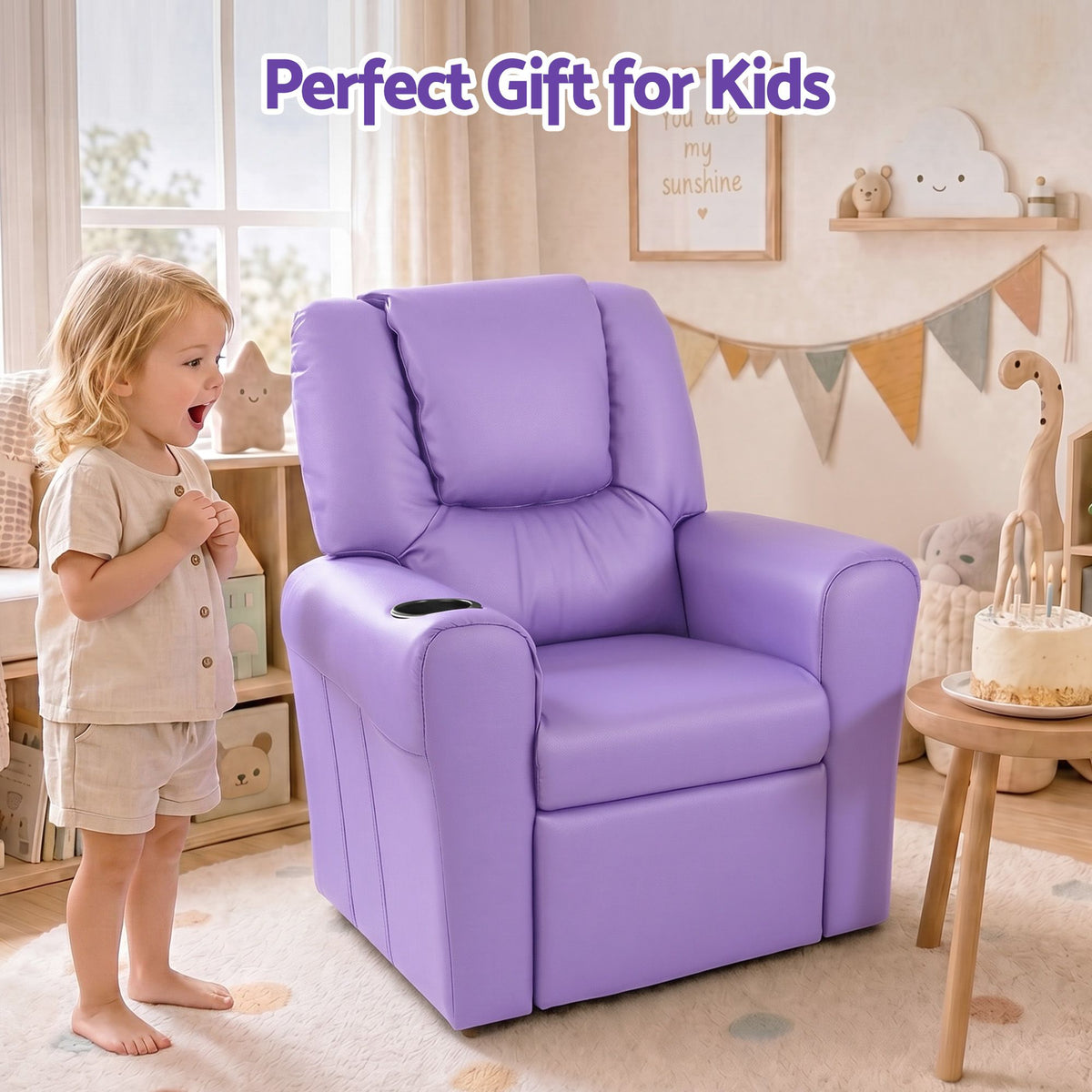 Keezi Kids Recliner Chair PU Leather Lounge Couch Purple