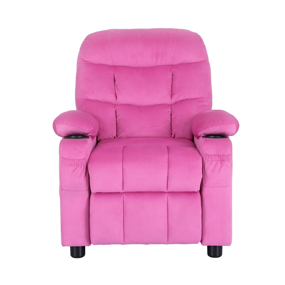 Pink Velvet Kids Recliner with Storage, 65kg Capacity - Keezi