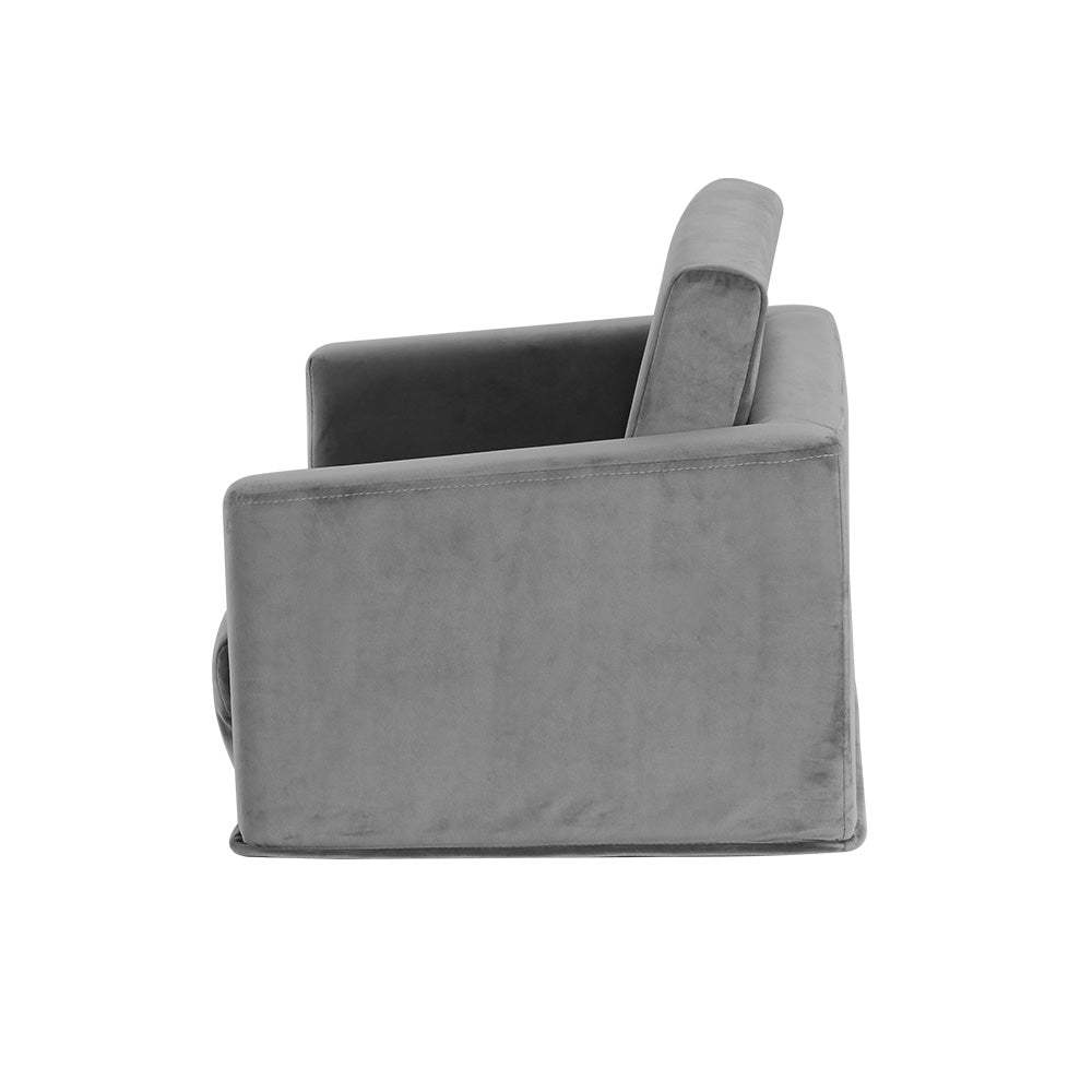 Keezi Kids 2-Seater Fold-Out Sofa Bed Velvet Armchair Grey